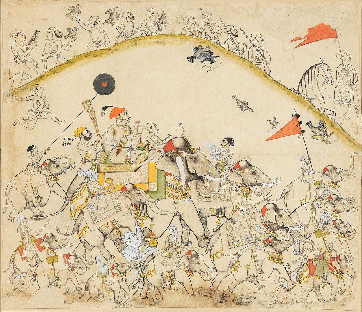 Thirteen elephants in a royal procession