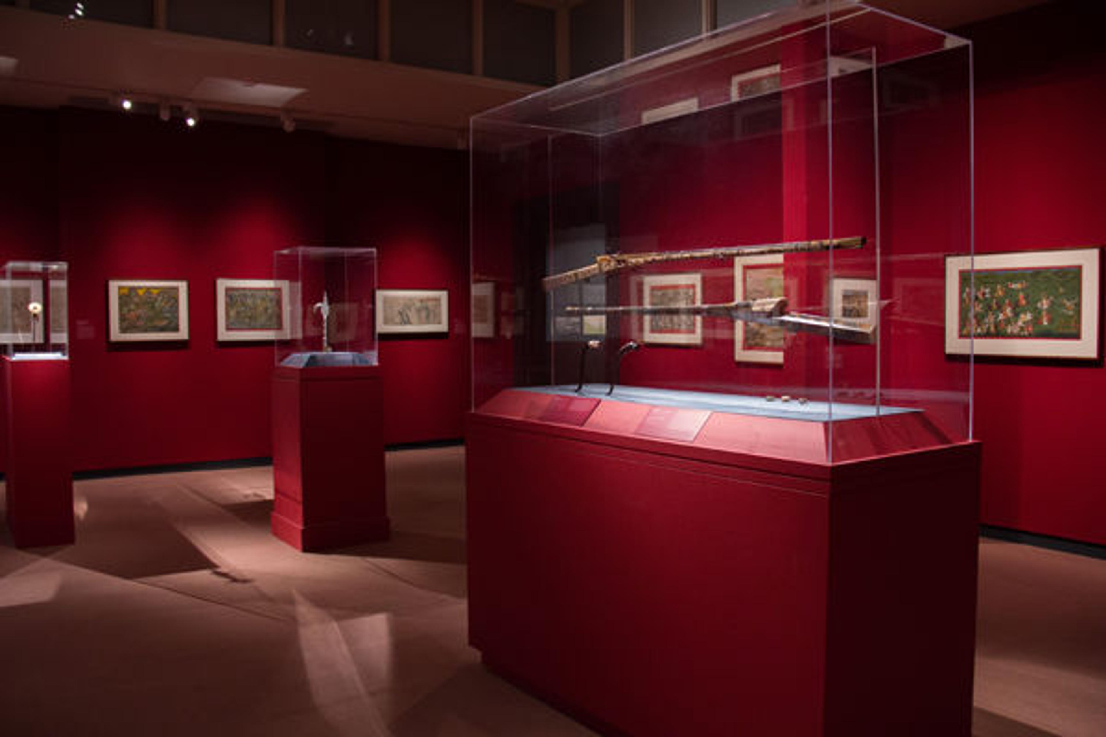 Gallery view of The Royal Hunt: Courtly Pursuits in Indian Art, which comprises paintings and regalia drawn from the permanent collections of the Met's Department of Asian Art, the Department of Islamic Art, and the Department of Arms and Armor, as well as a few objects on loan from private collections.