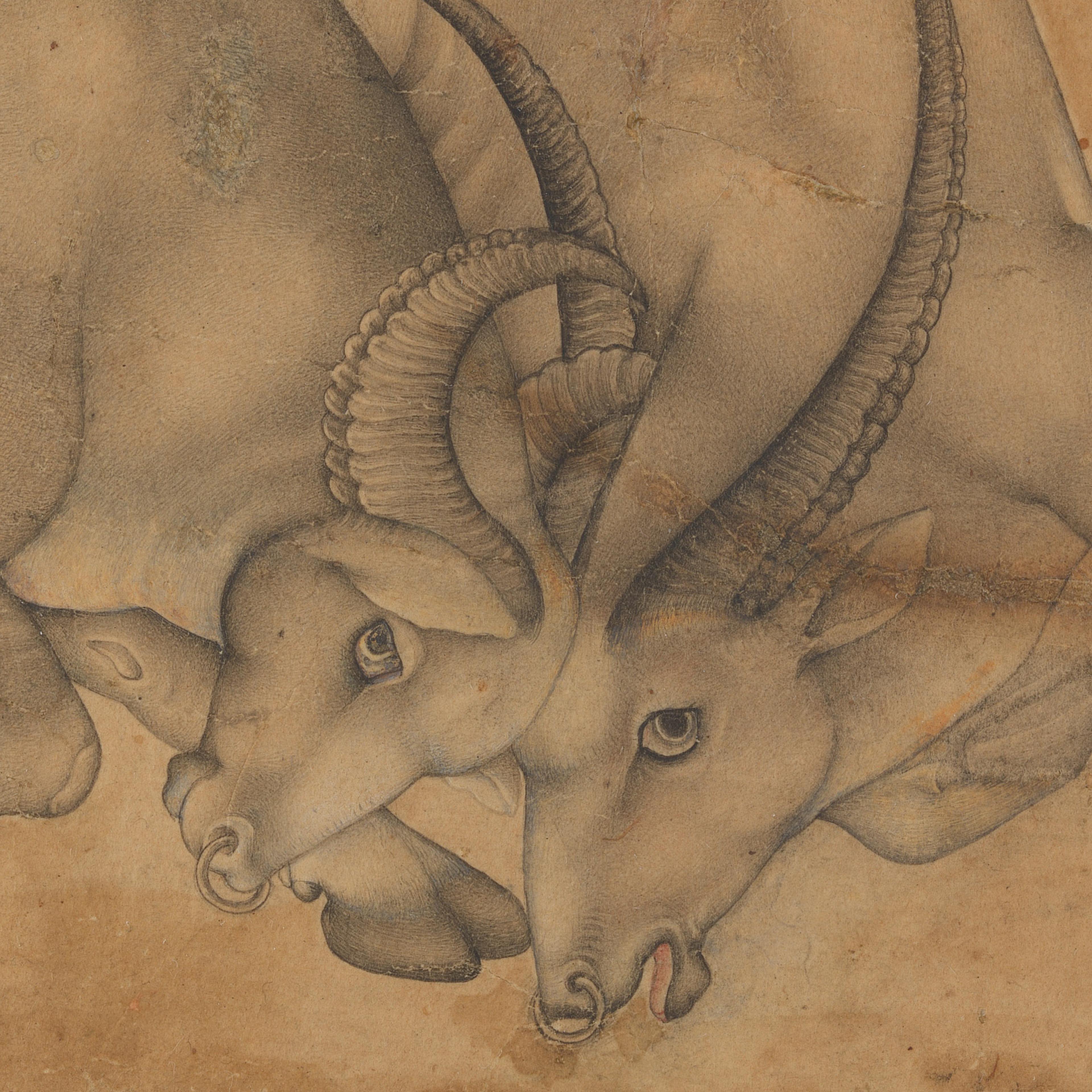 An ancient fresco depicts a dynamic scene where multiple figures attempt to subdue a large, powerful bull, showcasing the artistic style and storytelling of a bygone era.
