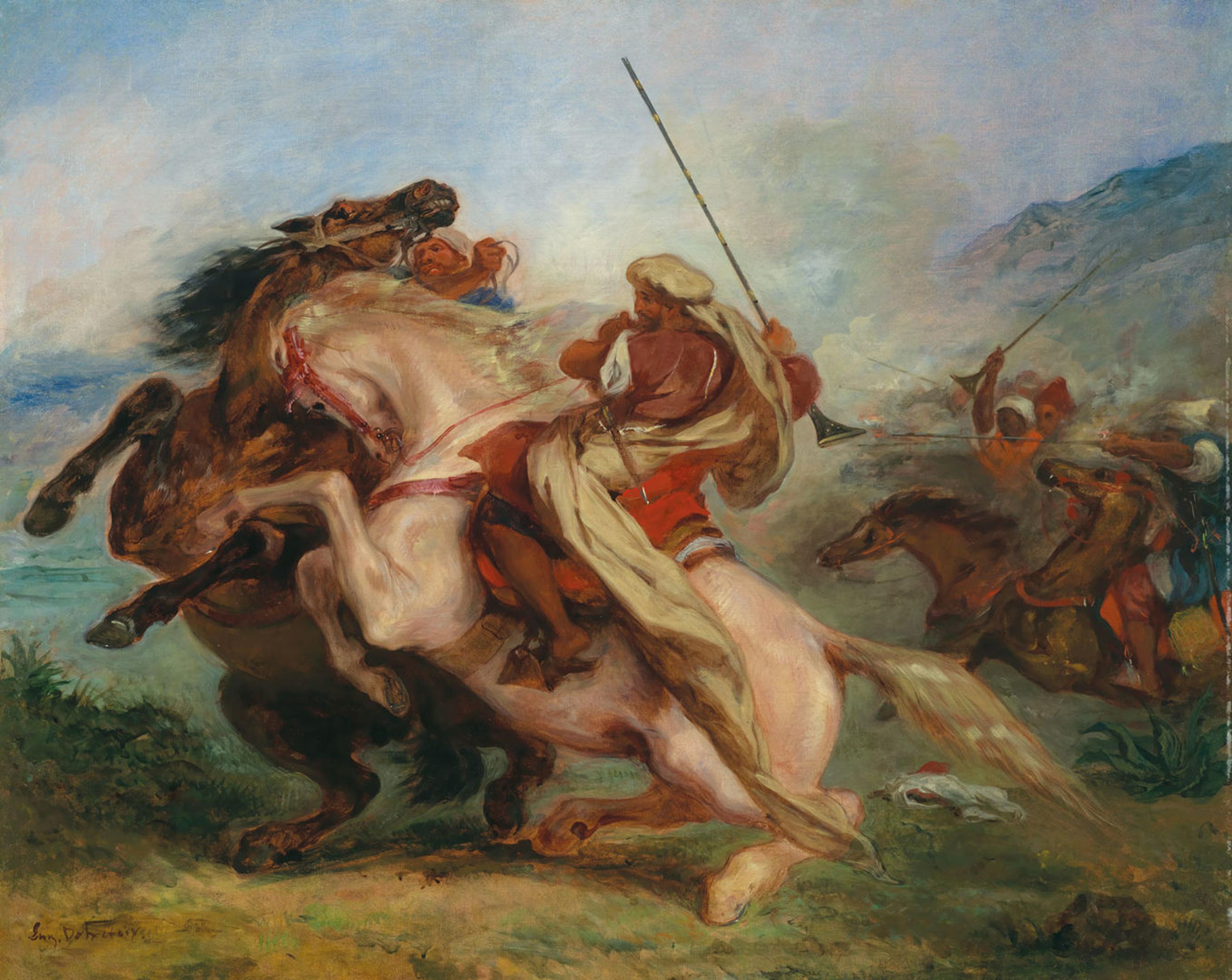 Delacroix painting depicting various Arab soldiers on horseback