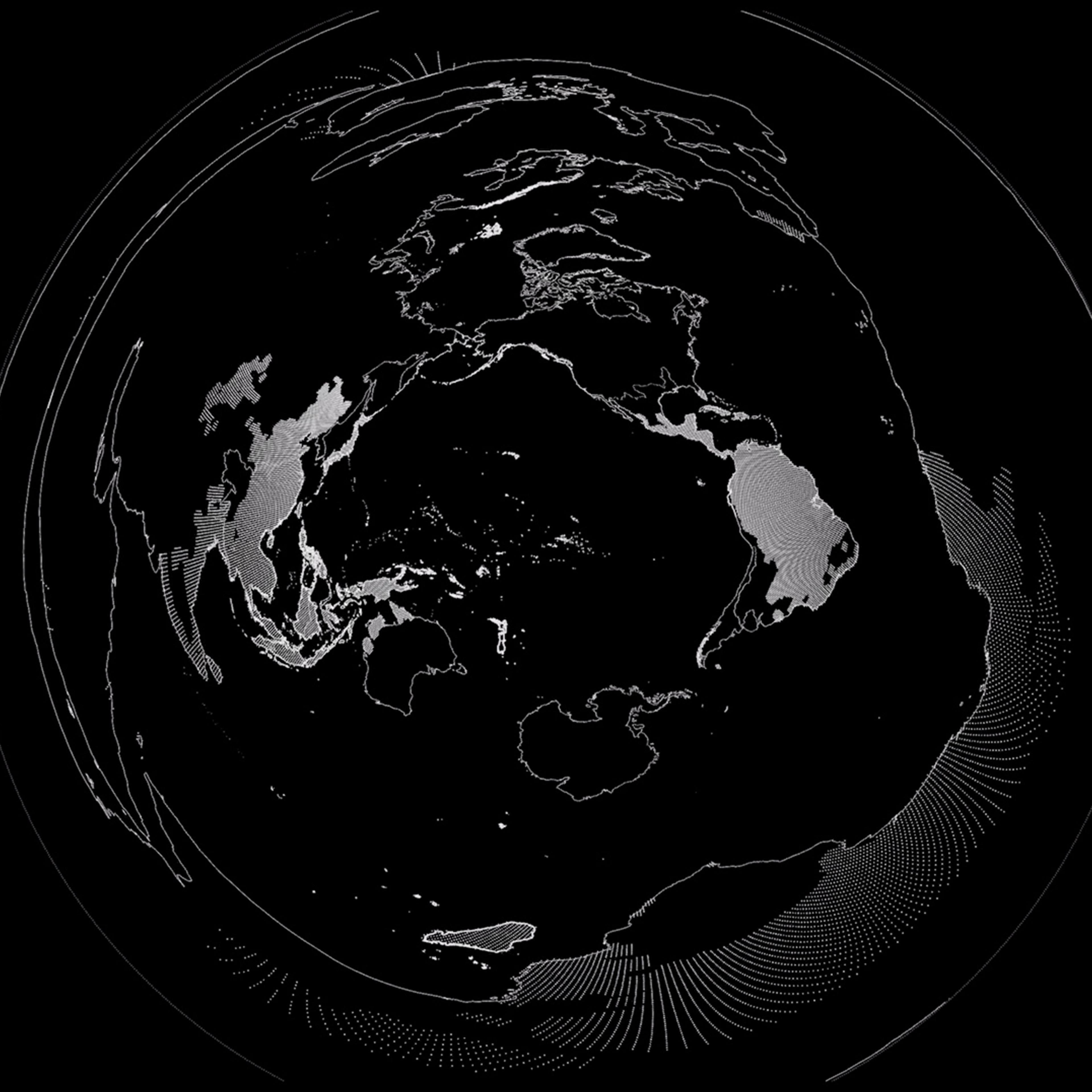 Visualization of Oceania from a top down hemispheric perspective