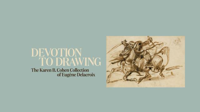 Devotion to Drawing: The Karen B. Cohen Collection of Eugène Delacroix | Brown-ink drawing of a Venetian warrior (giaour) on horseback