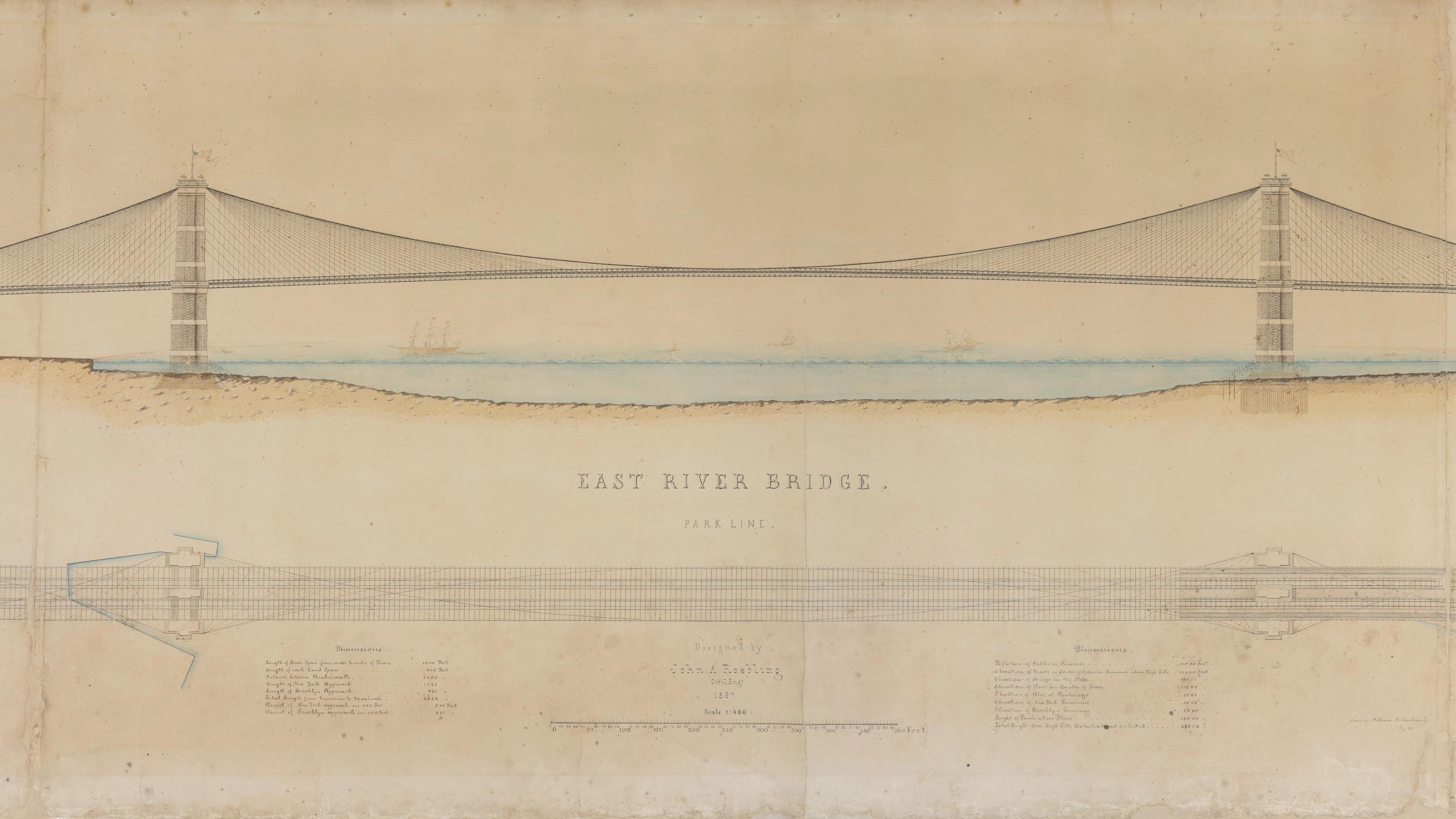 Fine Sketch of the Brooklyn Bridge