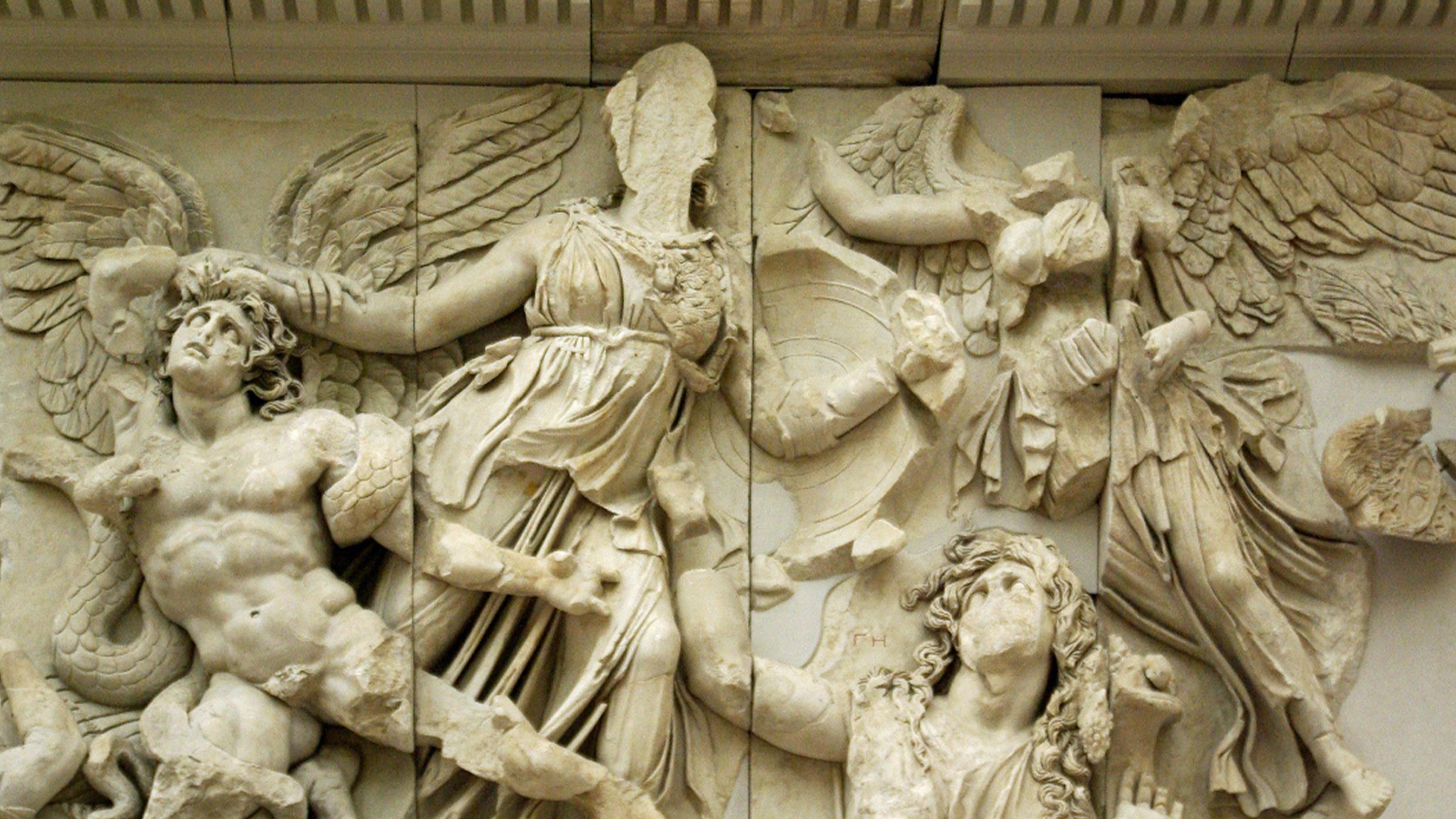 Angels carved out of stone from a building