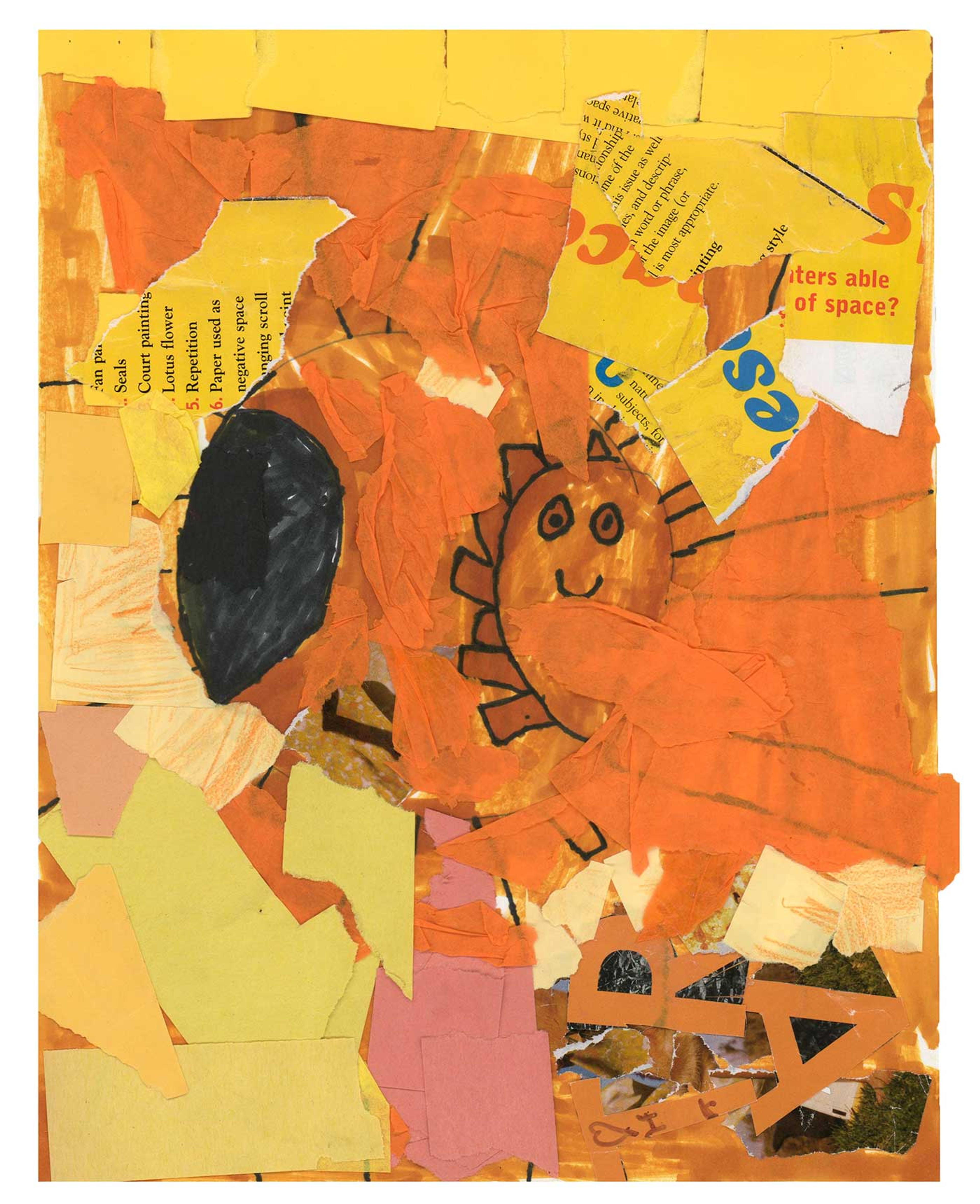 Yellow paper collage featuring a sun.