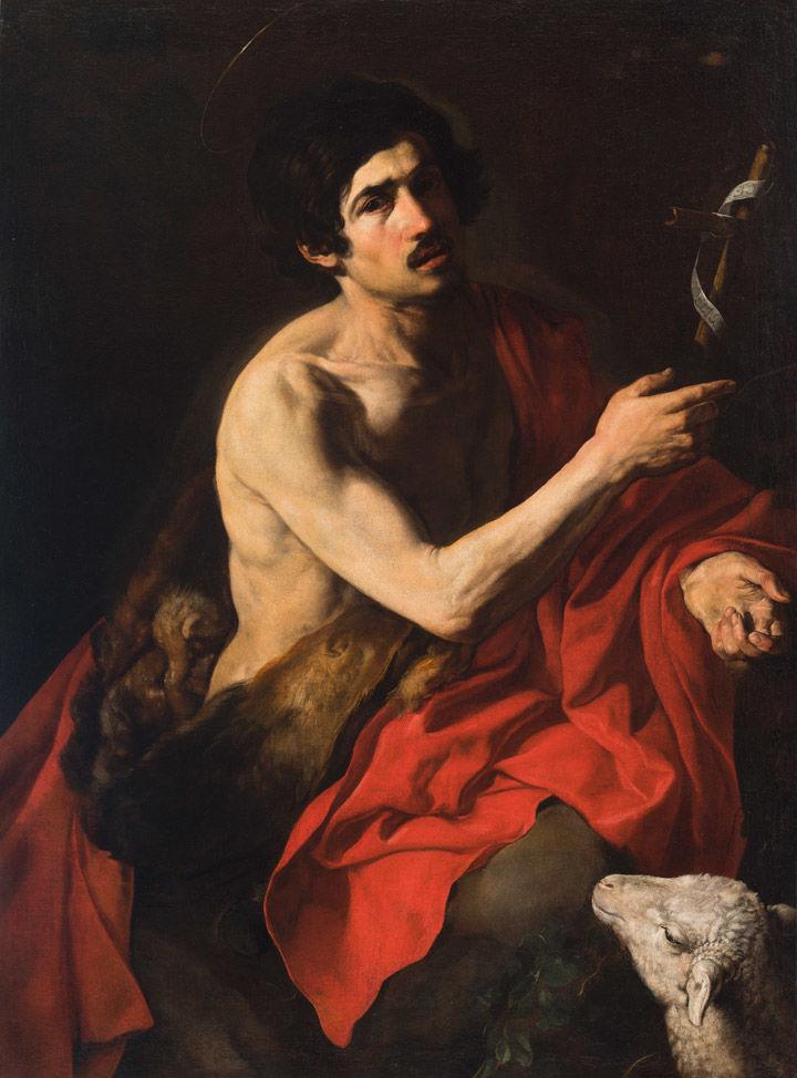 Early 17th-century oil painting of Saint John the Baptist holding a cross and accompanied by a sheep