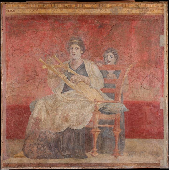 Wall painting of woman playing lyre from the Villa at Boscoreale