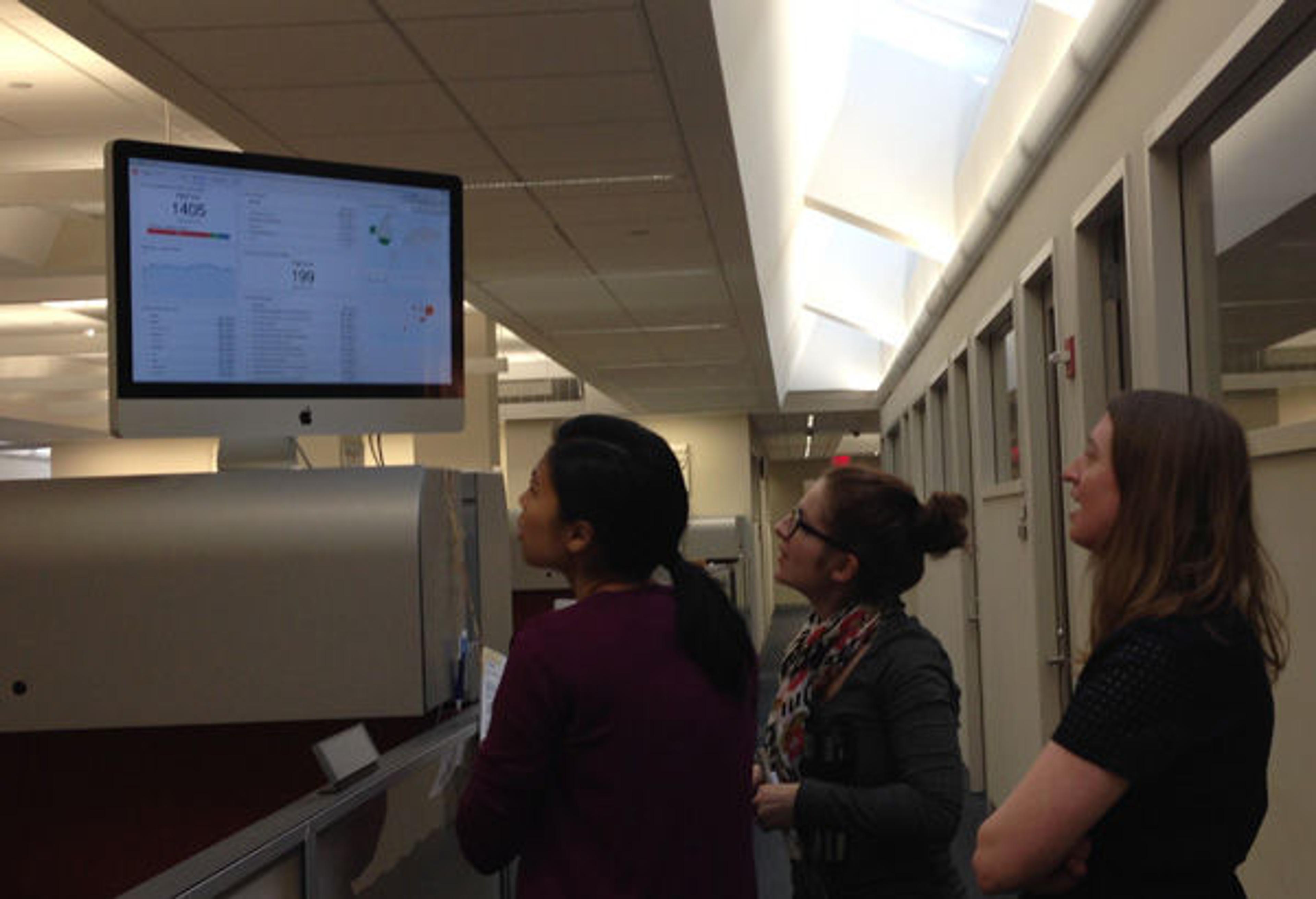 Met staffers checking out real-time analytics for the website