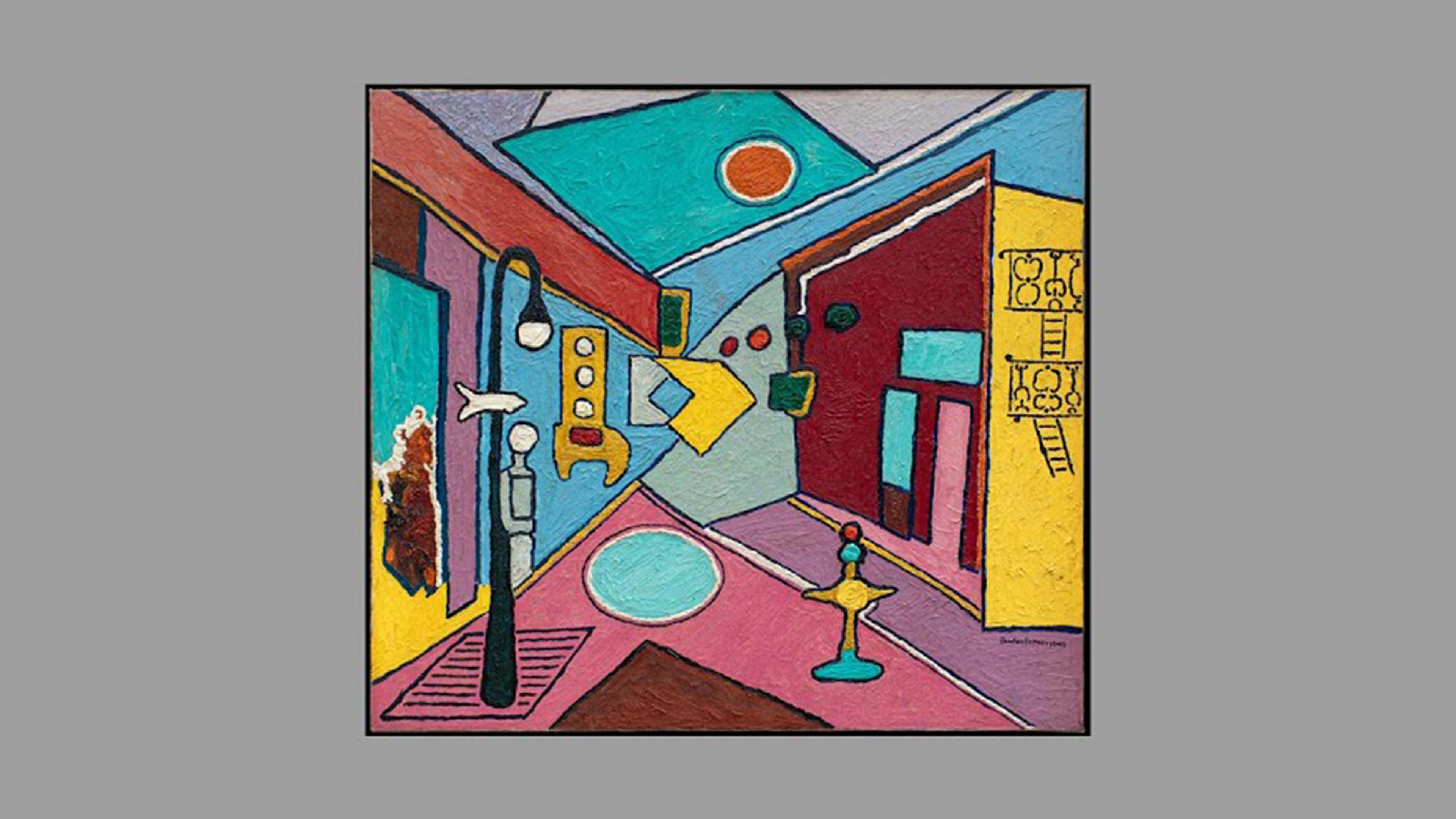 Colorful, blocky street scene by Beauford Delaney.