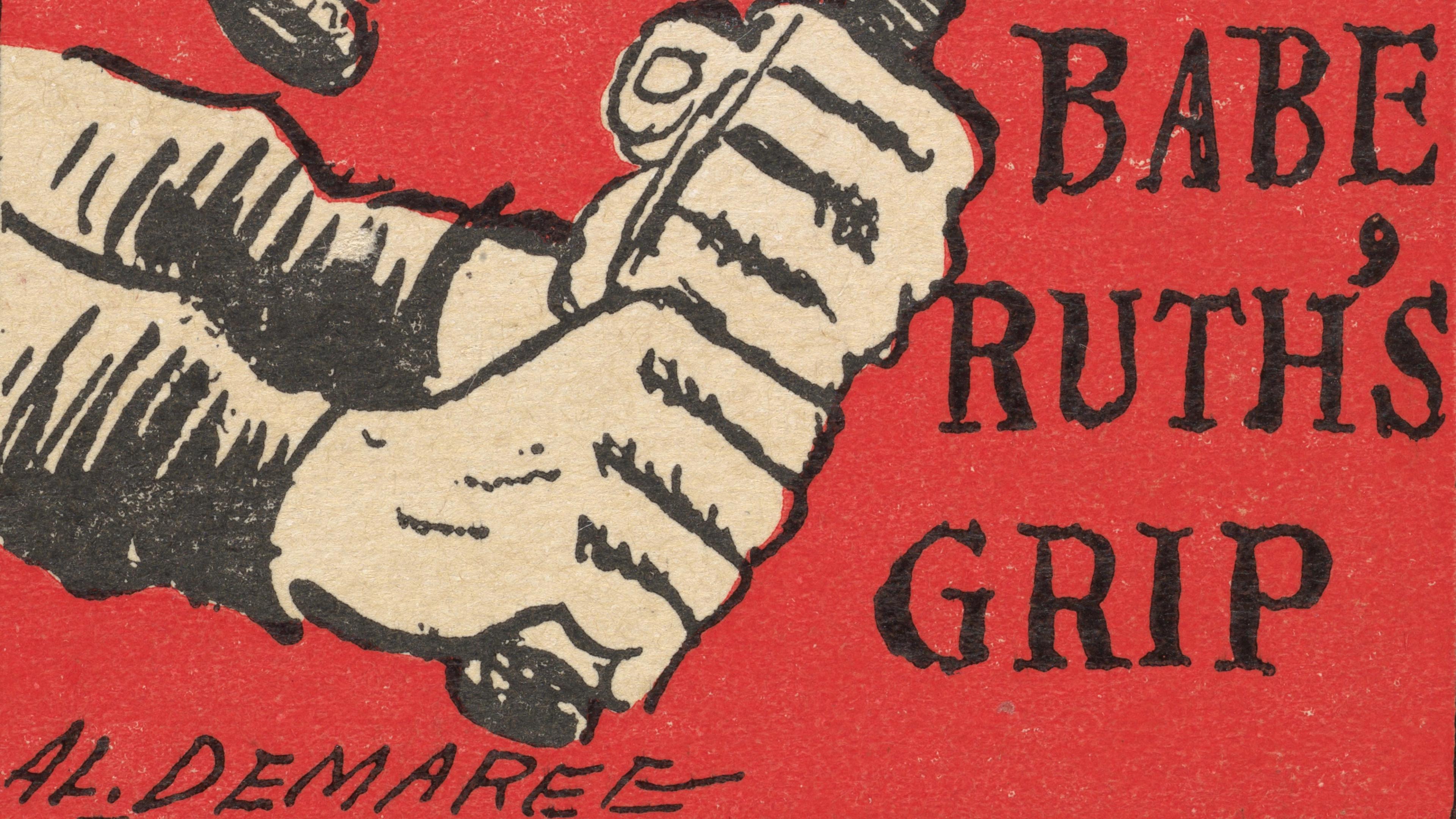 Baseball card showing Babe Ruth's grip on a bat