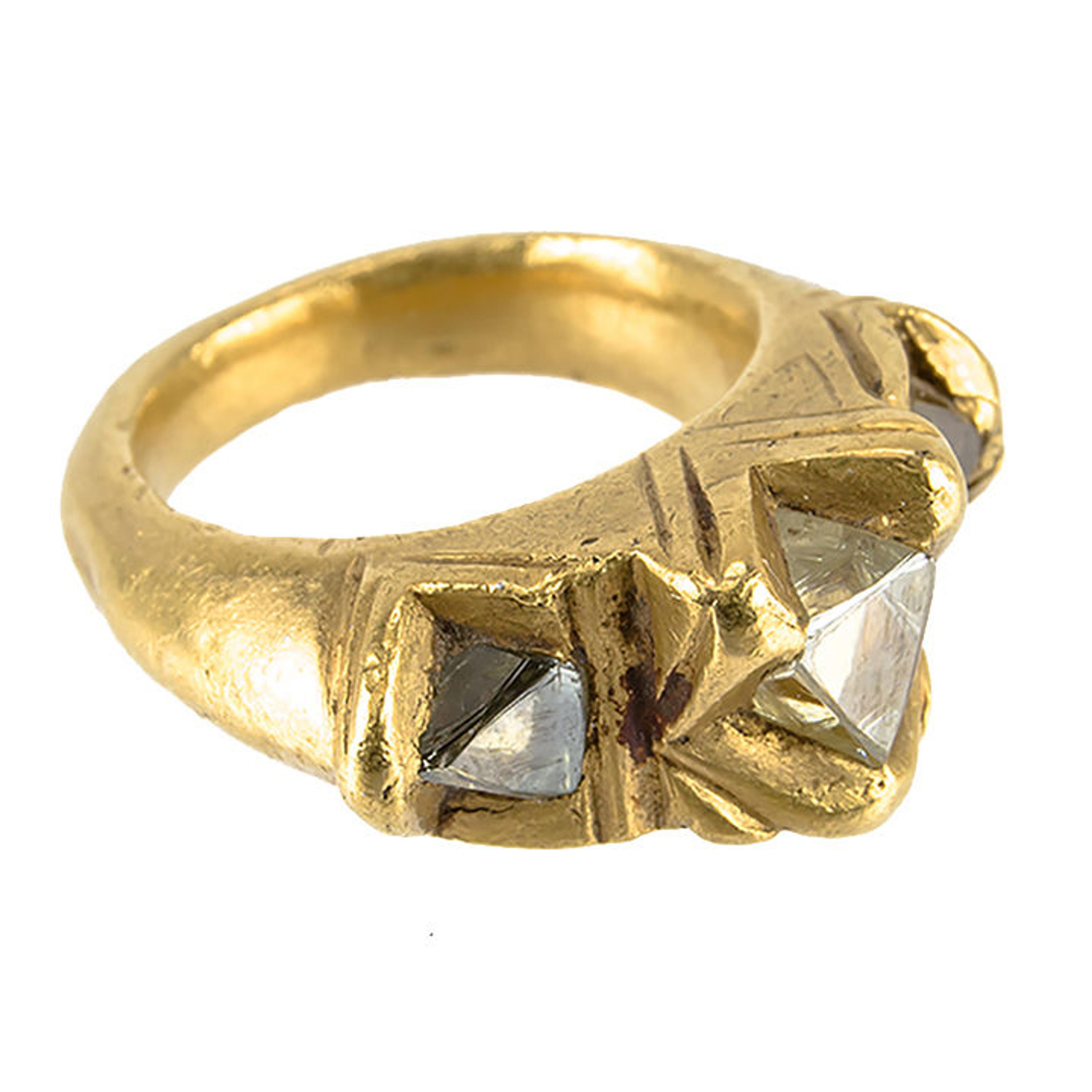 Rough octahedral diamonds in an 11th to 13th-century ring