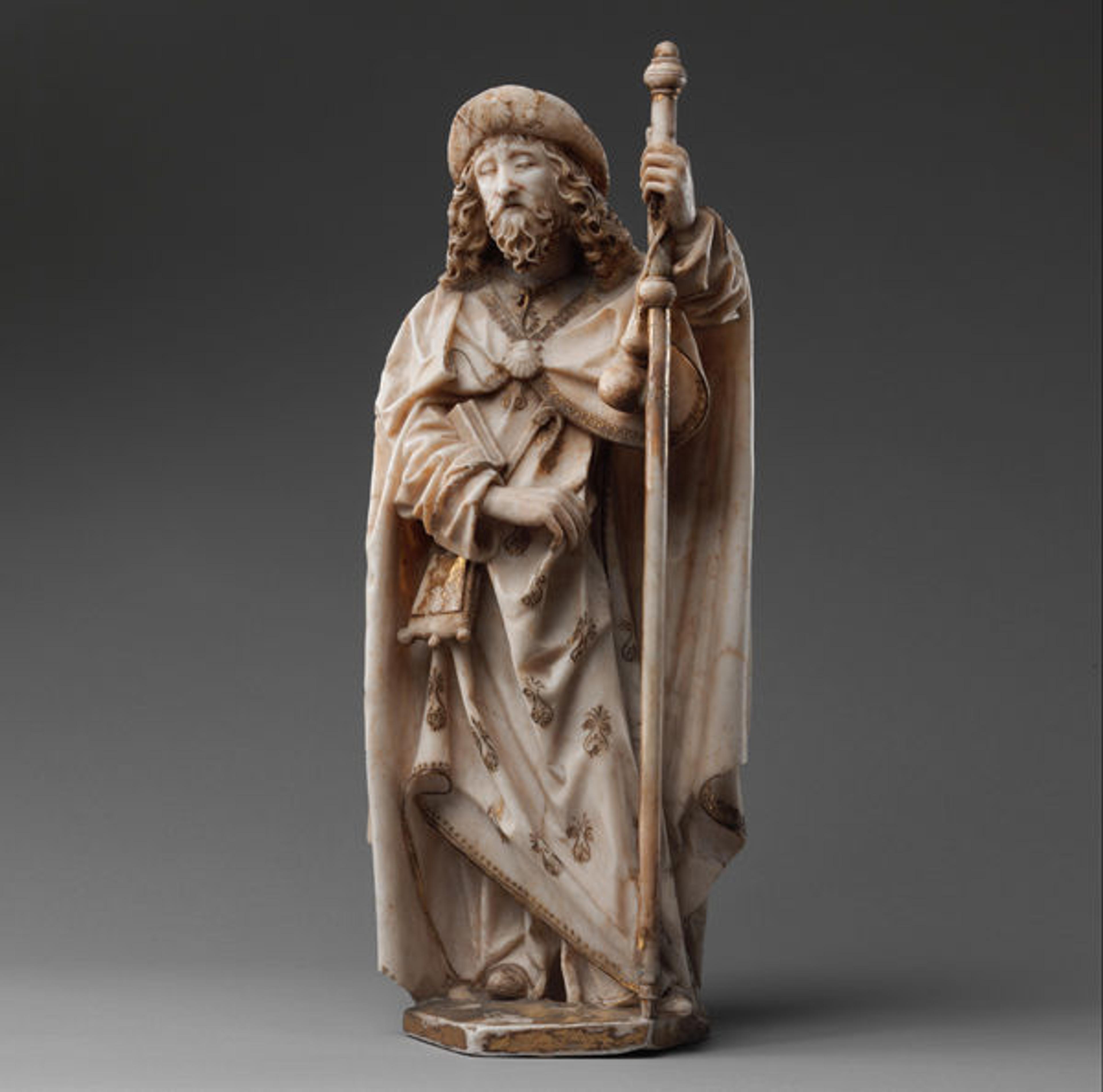 Gil de Siloe (Spanish, active 1475–1505). Saint James the Greater, ca. 1489–93. Made in Burgos, Castile-León, Spain. Spanish. Alabaster with paint and gilding; overall: 18 1/16 in. (45.9 cm). The Metropolitan Museum of Art, New York, The Cloisters Collection, 1969 (69.88)
