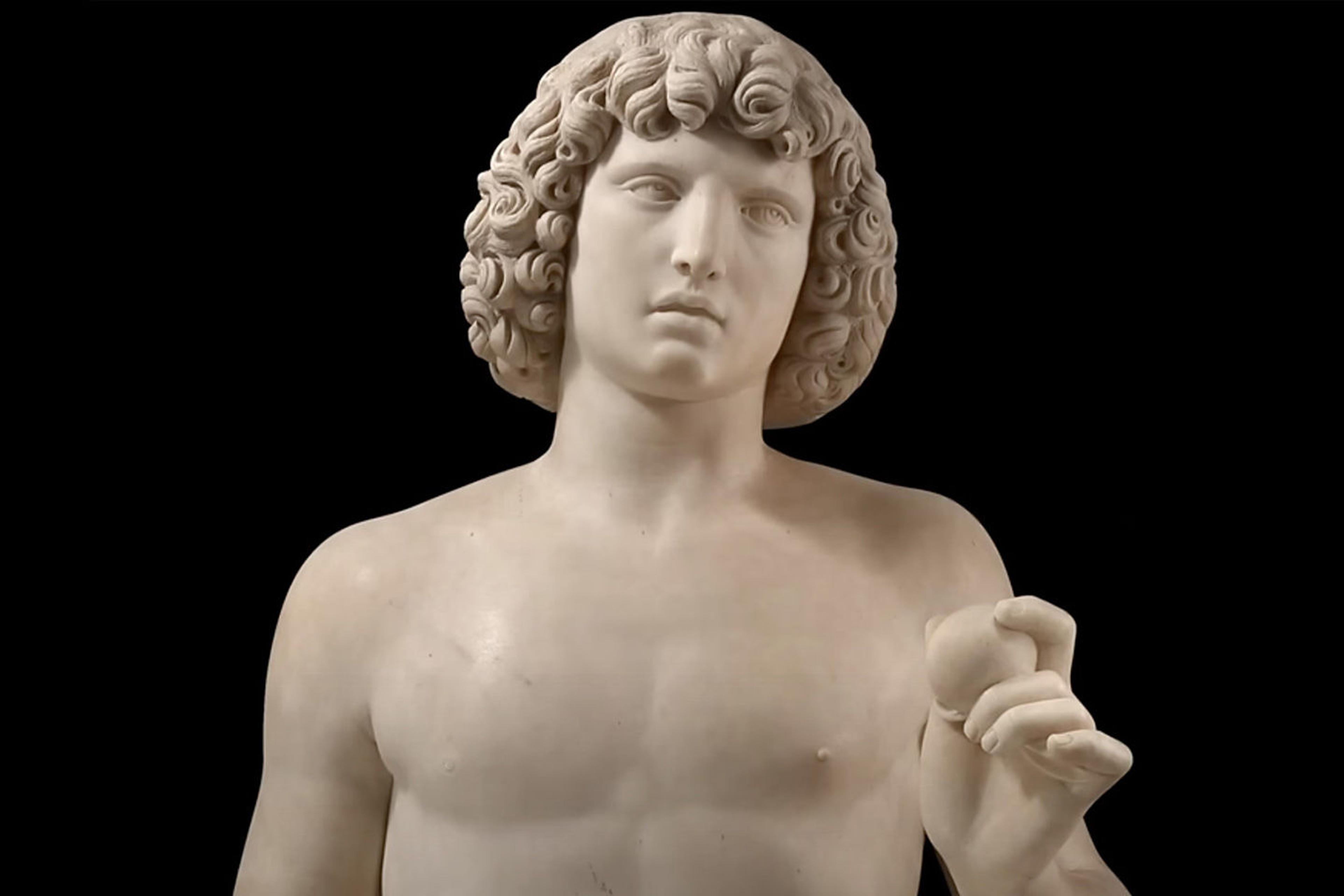 Detail of Tullio Lombardo's Adam, showing the sculpture from the chest up.