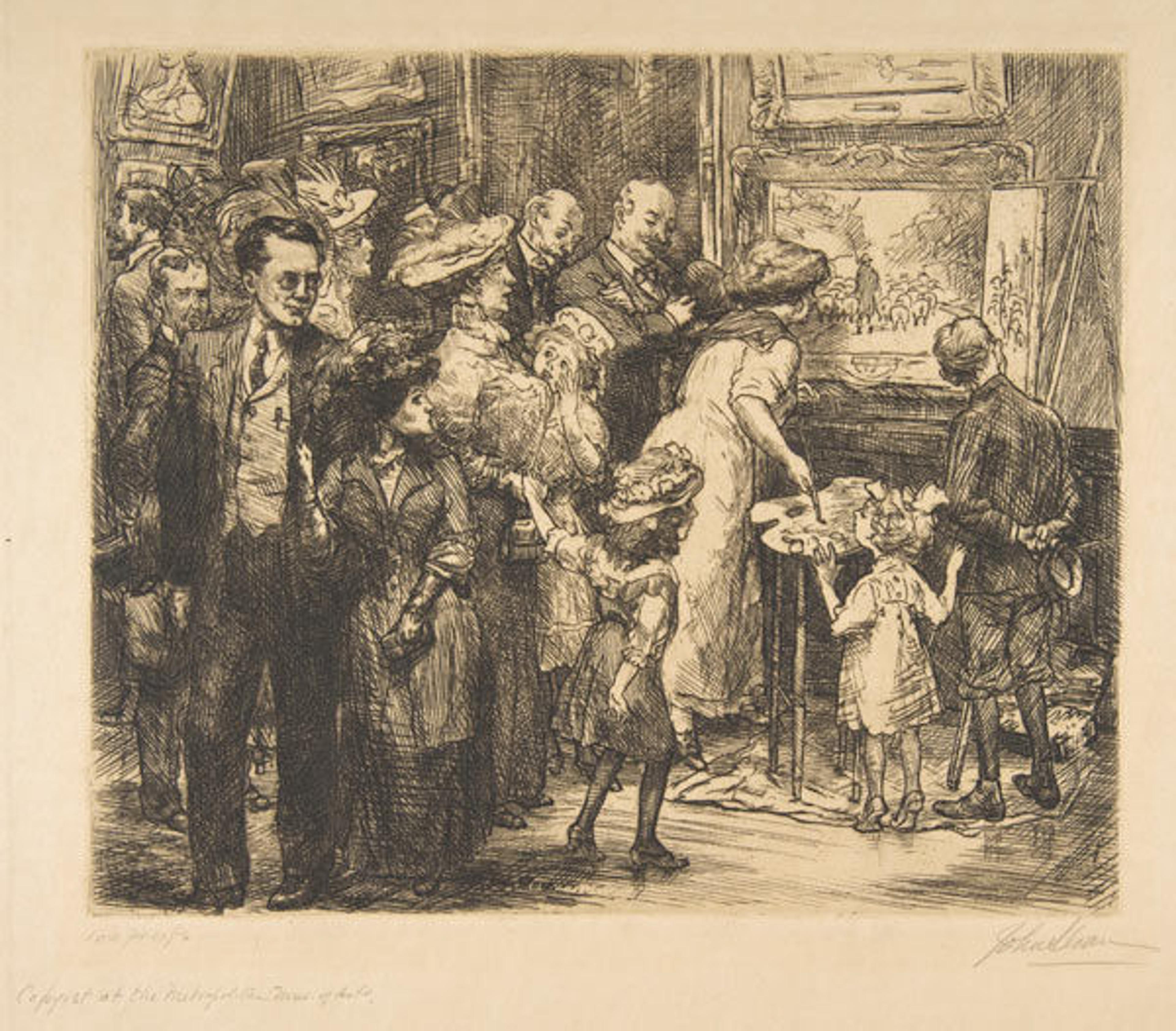 John Sloan (American, 1871–1951). Copyist at The Metropolitan Museum of Art, 1908. Etching; plate: 7 3/8 x 8 3/4 in. (18.7 x 22.2 cm); sheet: 12 15/16 x 13 15/16 in. (32.9 x 35.4 cm). The Metropolitan Museum of Art, New York, Gift of Mrs. Harry Payne Whitney, 1926 (26.30.28). © 2015 Artists Rights Society (ARS) New York