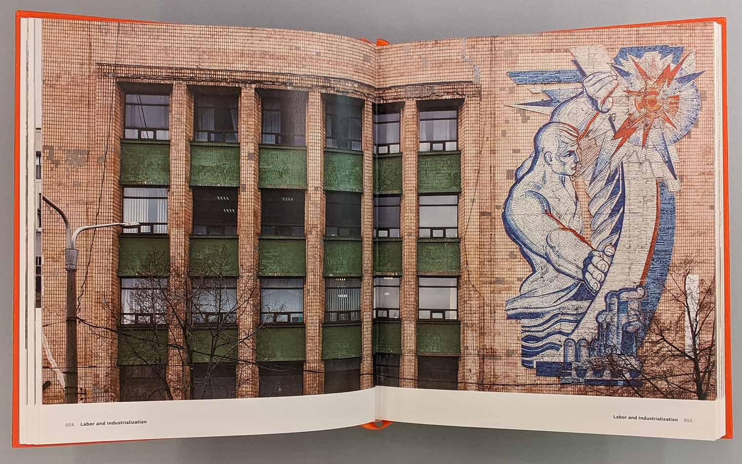 Photograph of a large-scale Soviet mosaic on the side of a building