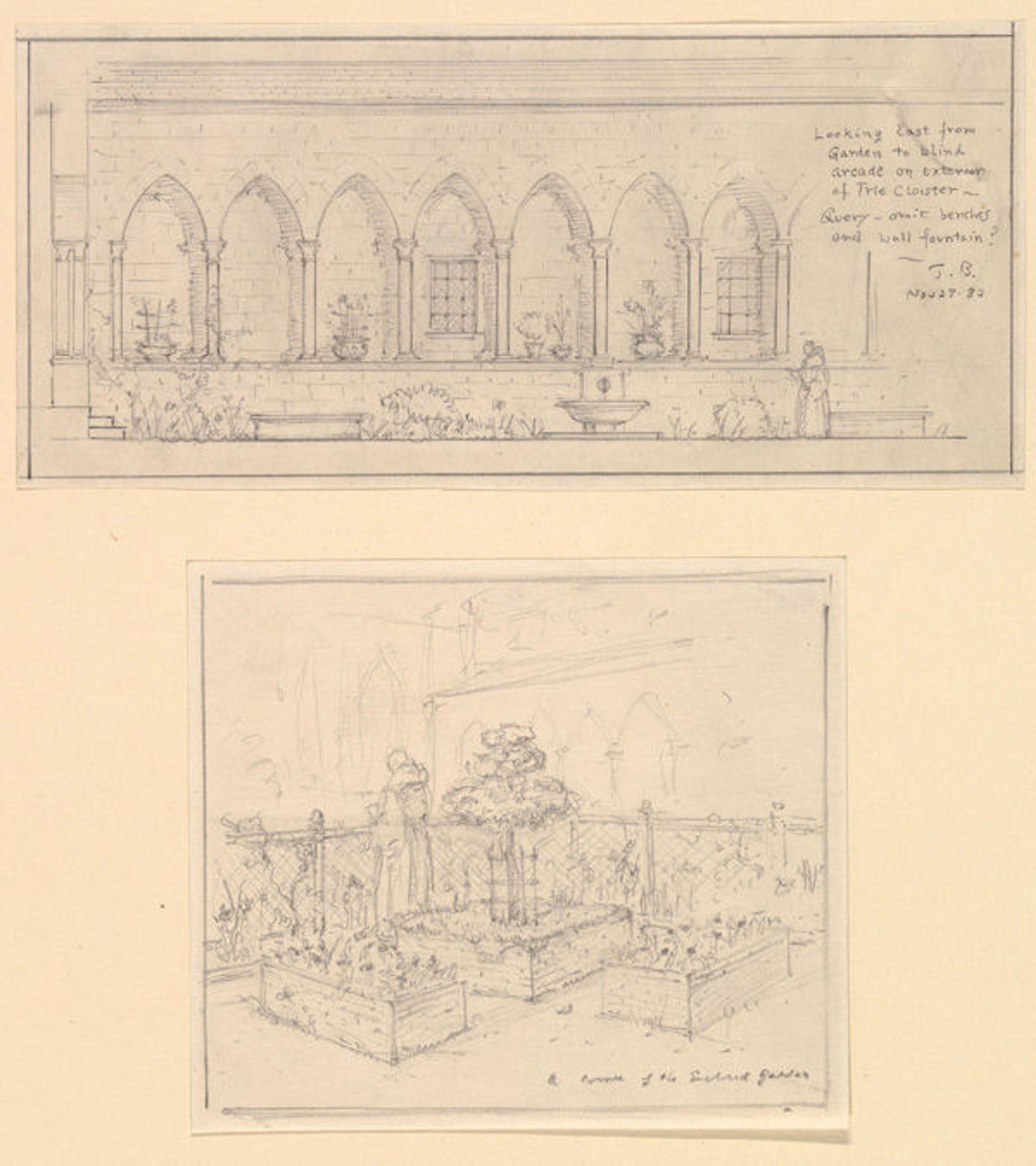 Joseph Breck (1885–1933). Sketch for the east arcade of Bonnefont Cloister and central enclosed garden, signed 'J.B.' and dated November 27, 1932. 
