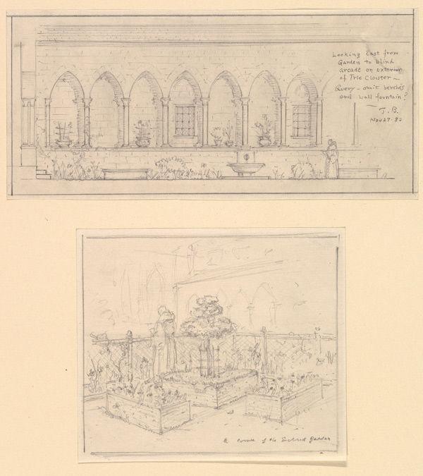 Joseph Breck (1885–1933). Sketch for the east arcade of Bonnefont Cloister and central enclosed garden, signed 'J.B.' and dated November 27, 1932.