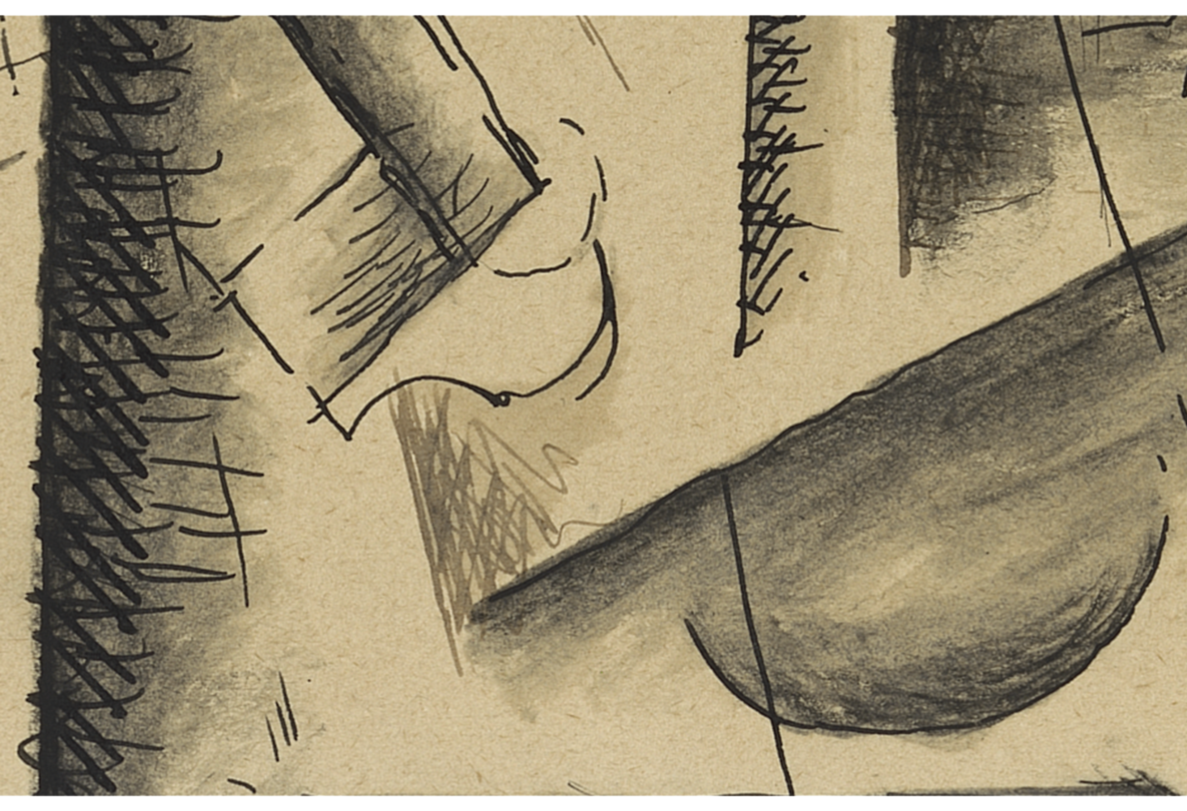 Detail of “Standing Woman” shows the charcoal-oil mixture that Picasso used to shade underneath the ink lines