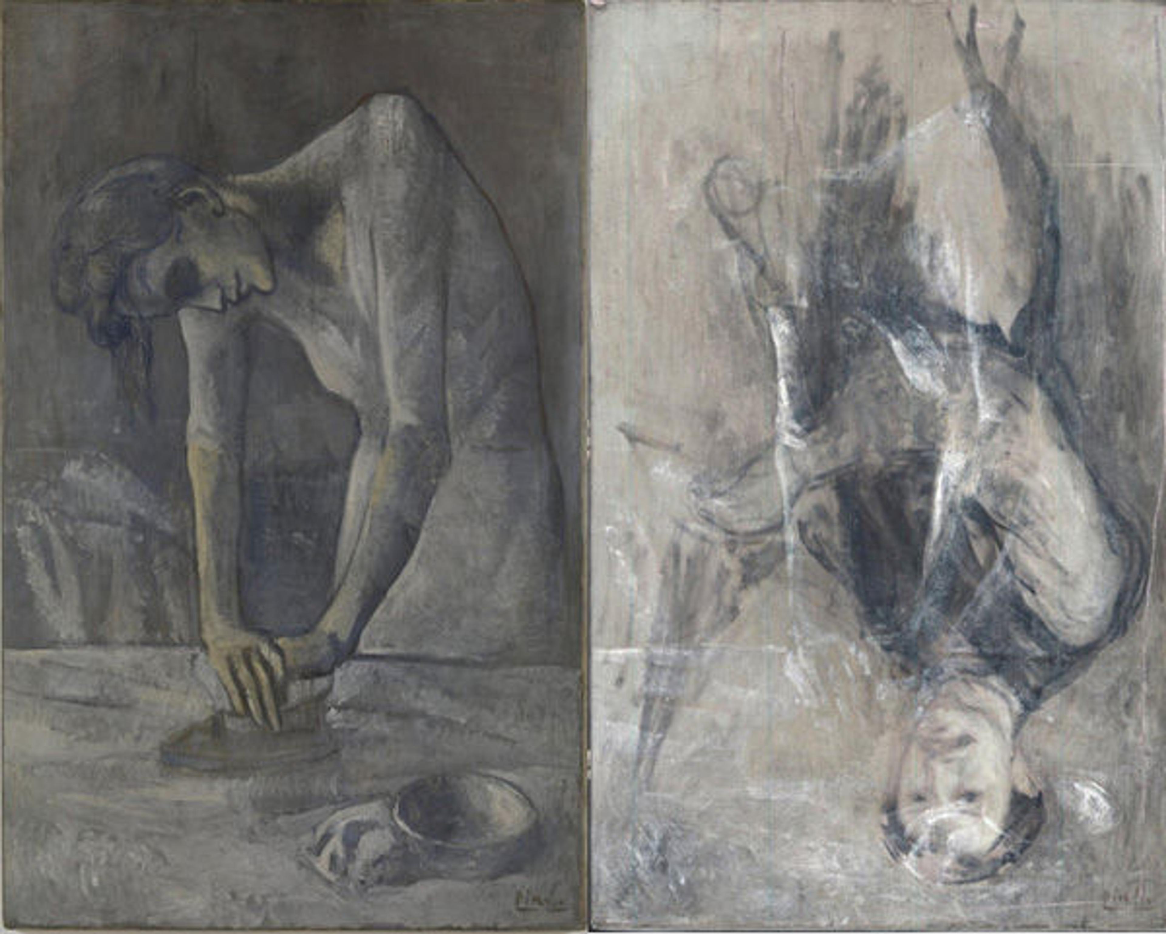 Woman Ironing (1904) by Pablo Picasso and the portrait of a man underneath.