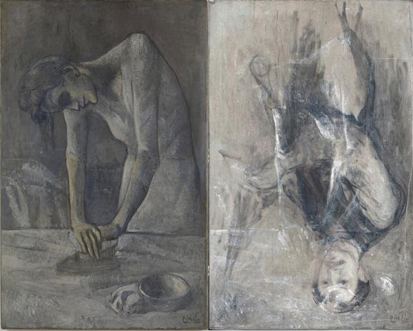 Woman Ironing (1904) by Pablo Picasso and the portrait of a man underneath.