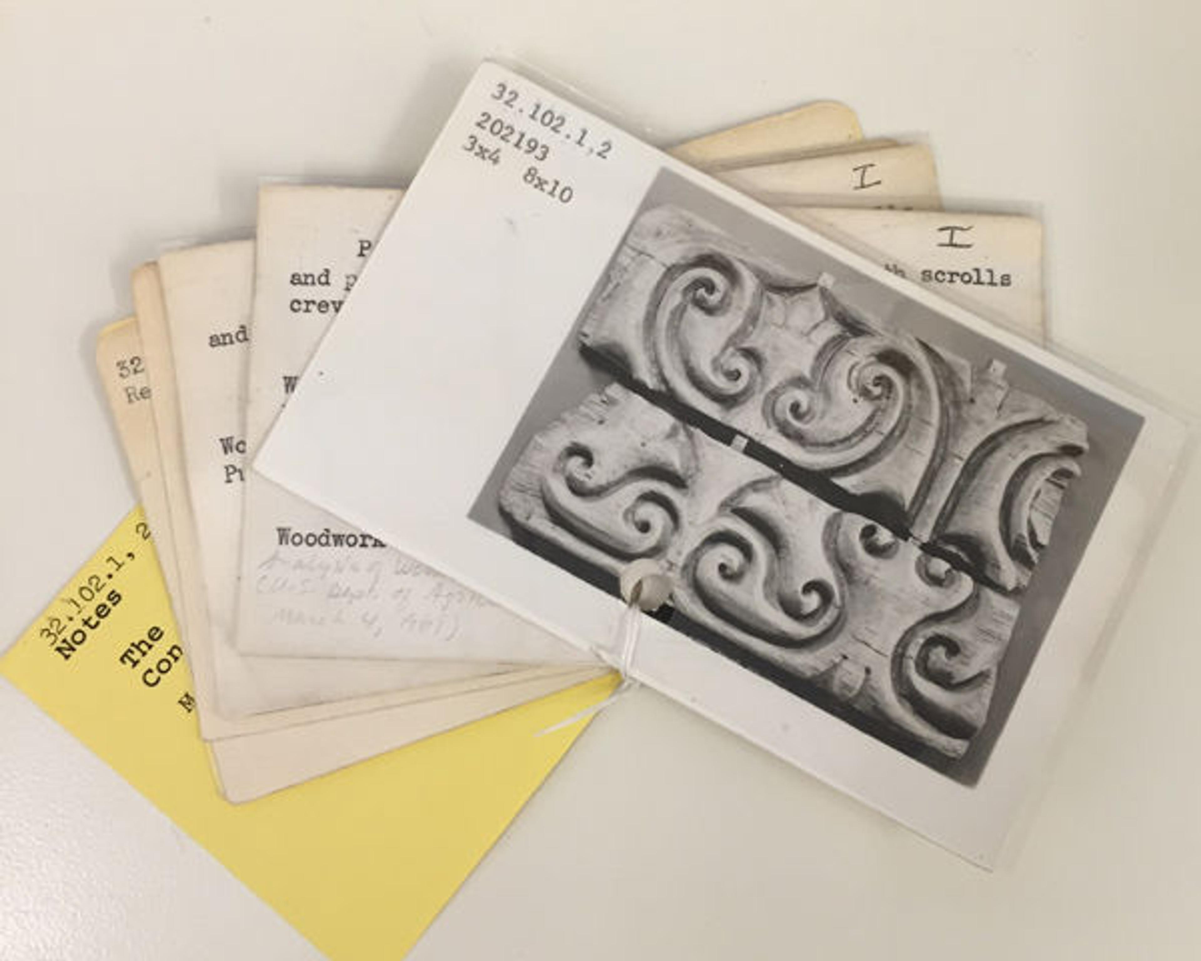Index cards from the object card catalog with information related to 32.102.1,2