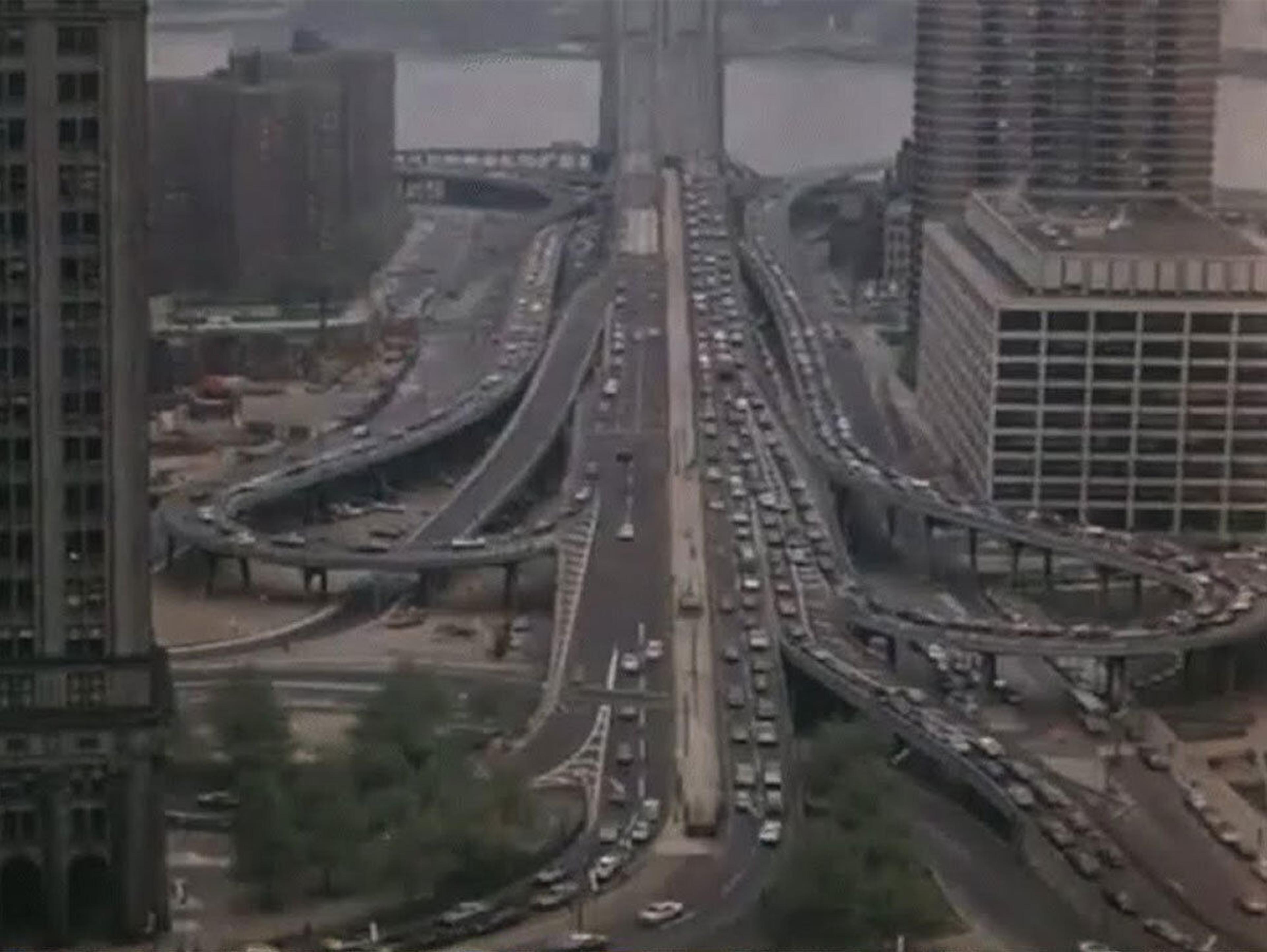 An overhead image of highways