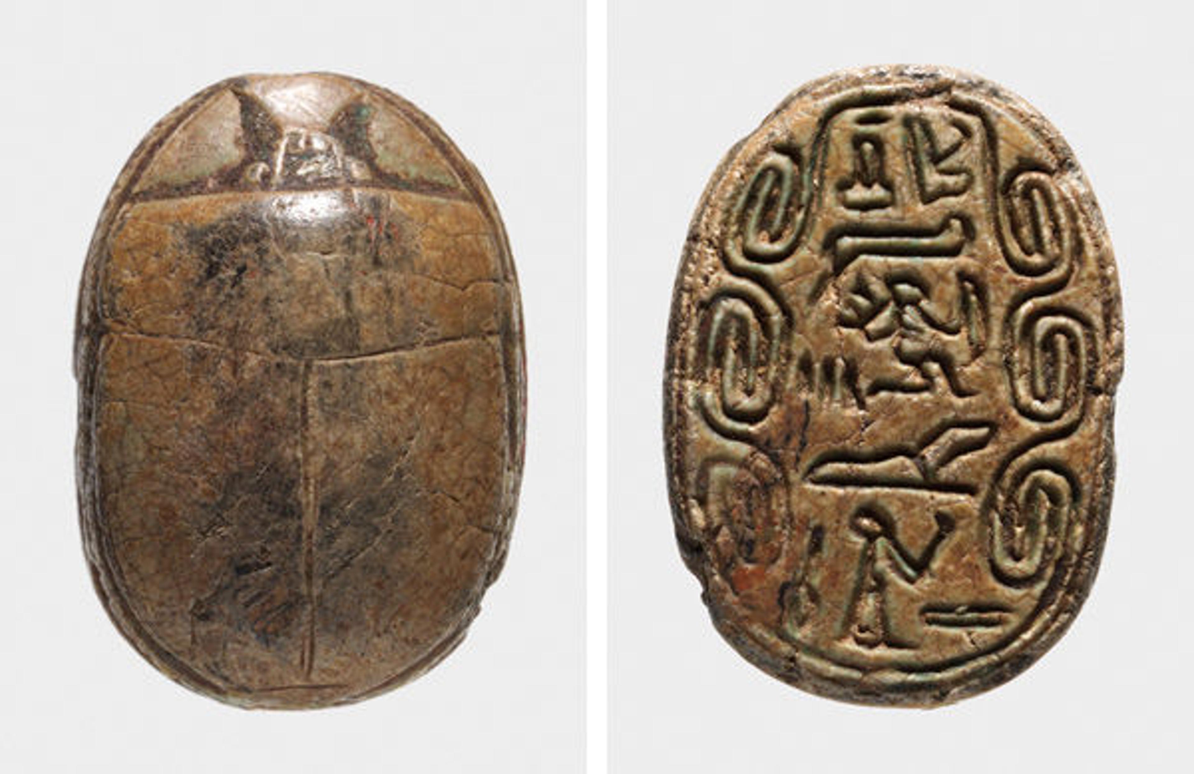 Fig. 4. Scarab of the overseer of the troops Sebeknakht. Middle Kingdom, Dynasty 13, reigns of Sekhemre-khutawi Sebekhotep I to Merneferre Aya (ca. 1802–1677 B.C.). Provenance unknown. Glazed steatite. The Metropolitan Museum of Art, New York, Theodore M. Davis Collection, Bequest of Theodore M. Davis, 1915 (30.8.669)