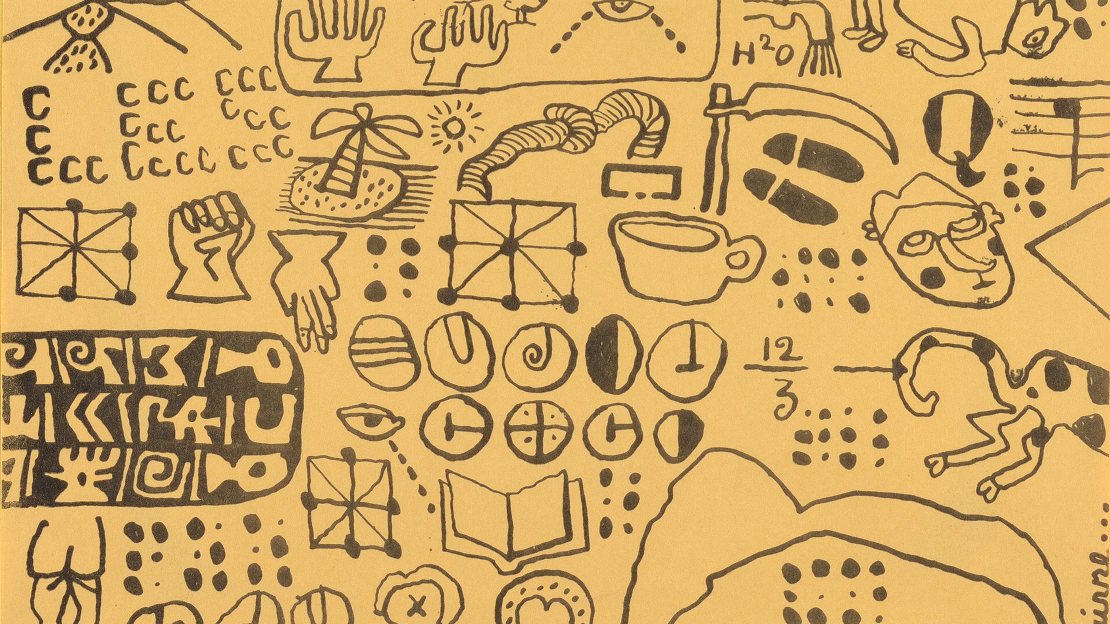 Various drawings onto a yellow background