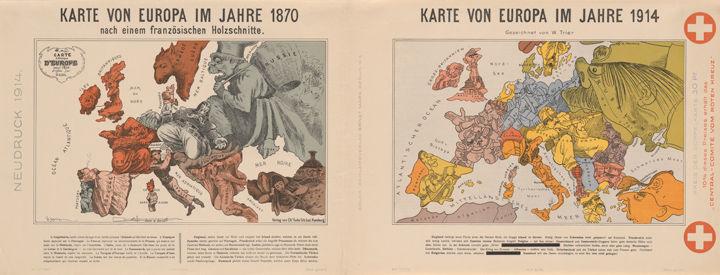 Two maps of Europe, one from 1870 and the other from 1914.