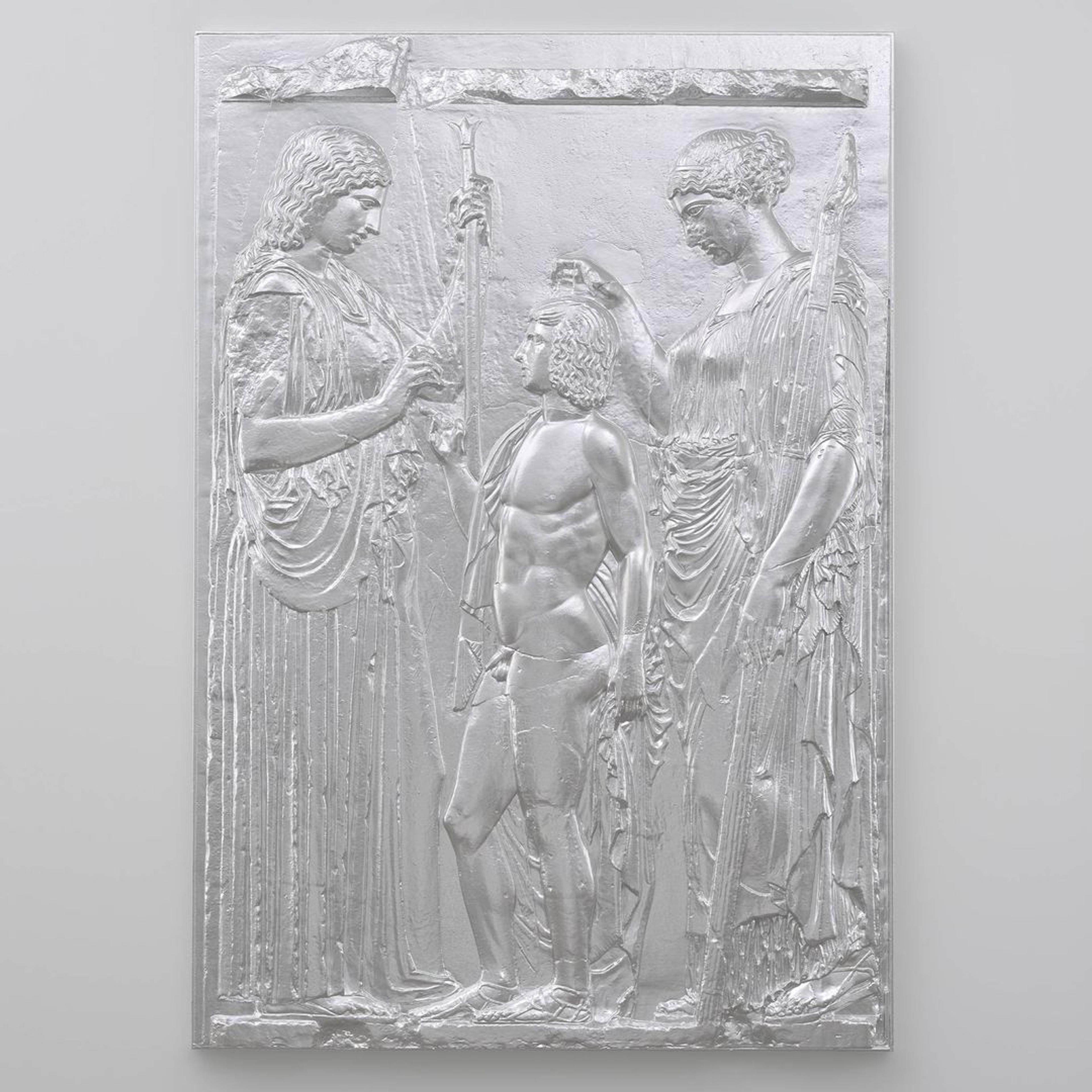Charles Ray's copy of ten marble fragments of the Great Eleusinian Relief in aluminum