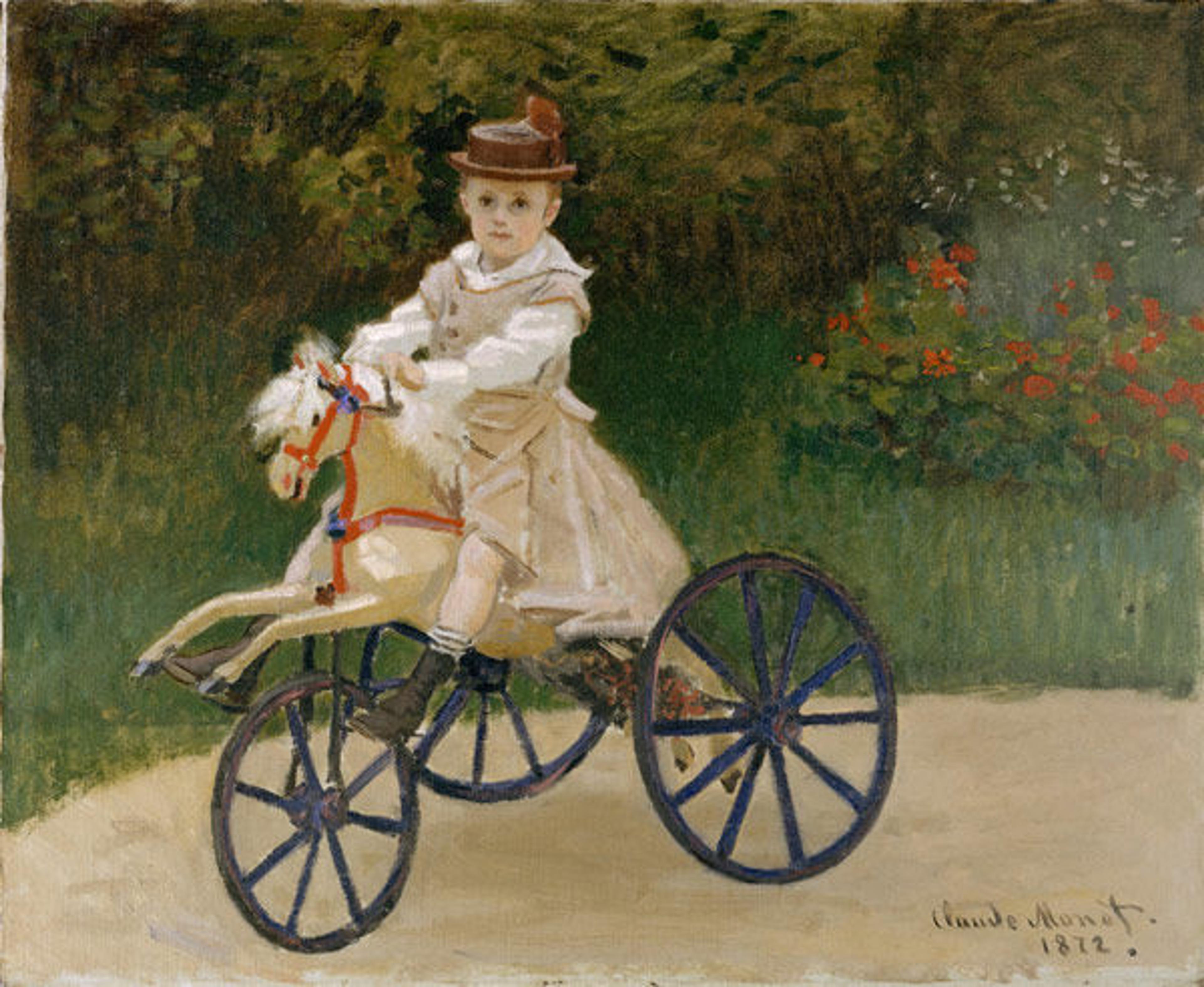 Claude Monet (French, 1840–1926). Jean Monet (1867–1913) on His Hobby Horse, 1872. Oil on canvas; 23 7/8 x 29 1/4 in. (60.6 x 74.3 cm). The Metropolitan Museum of Art, New York, Gift of Sara Lee Corporation, 2000 (2000.195)