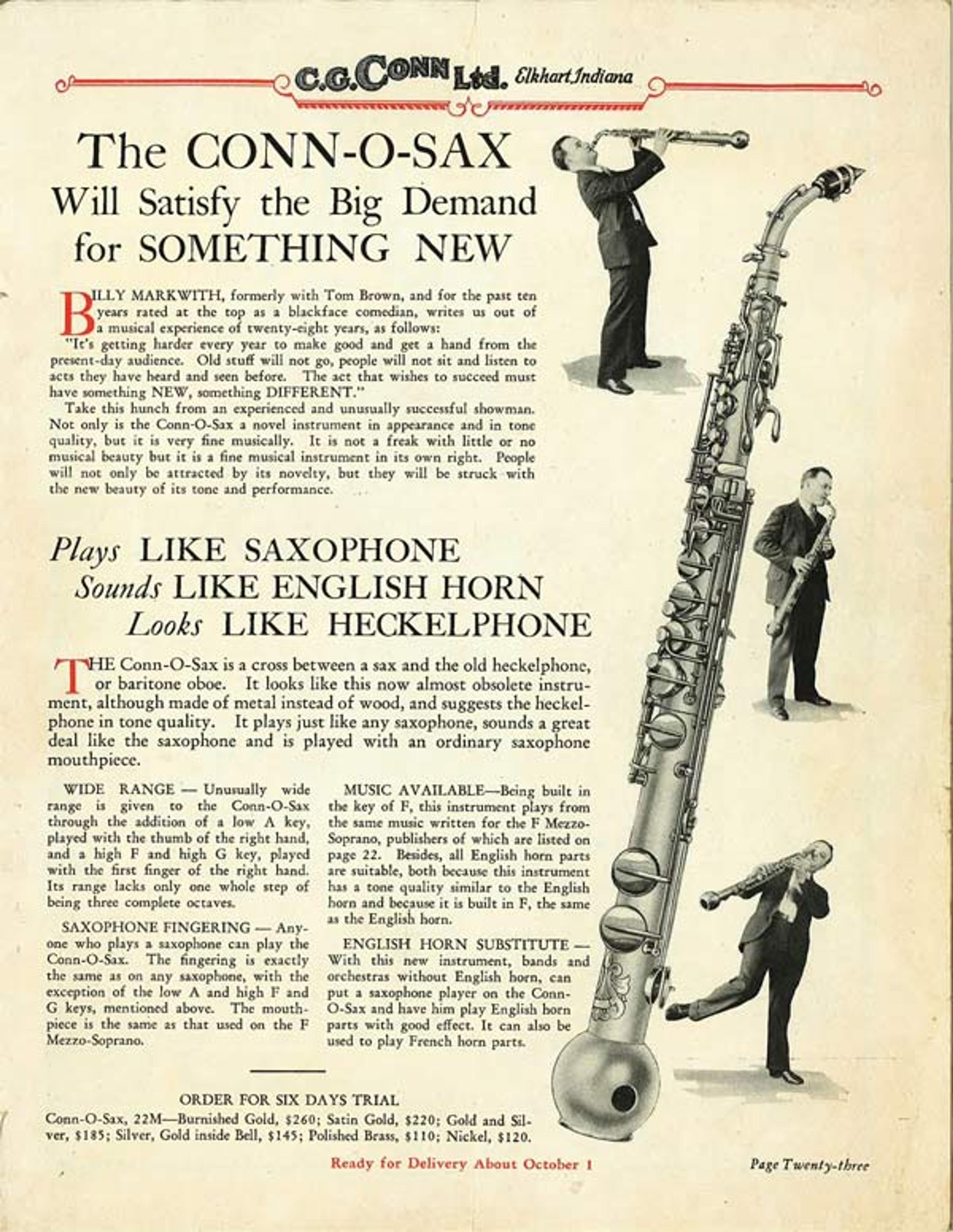Advertisement for the Conn-O-Sax