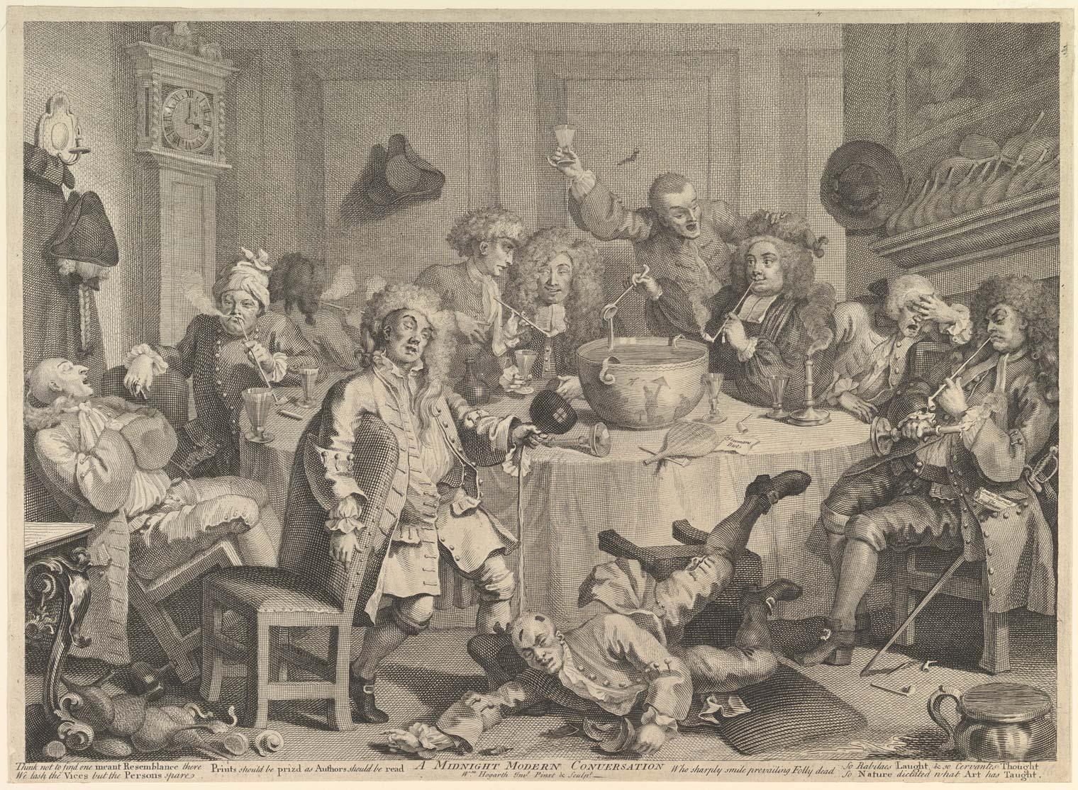 William Hogarth etching from 1732 depicting a group of drunken men at a sporting event