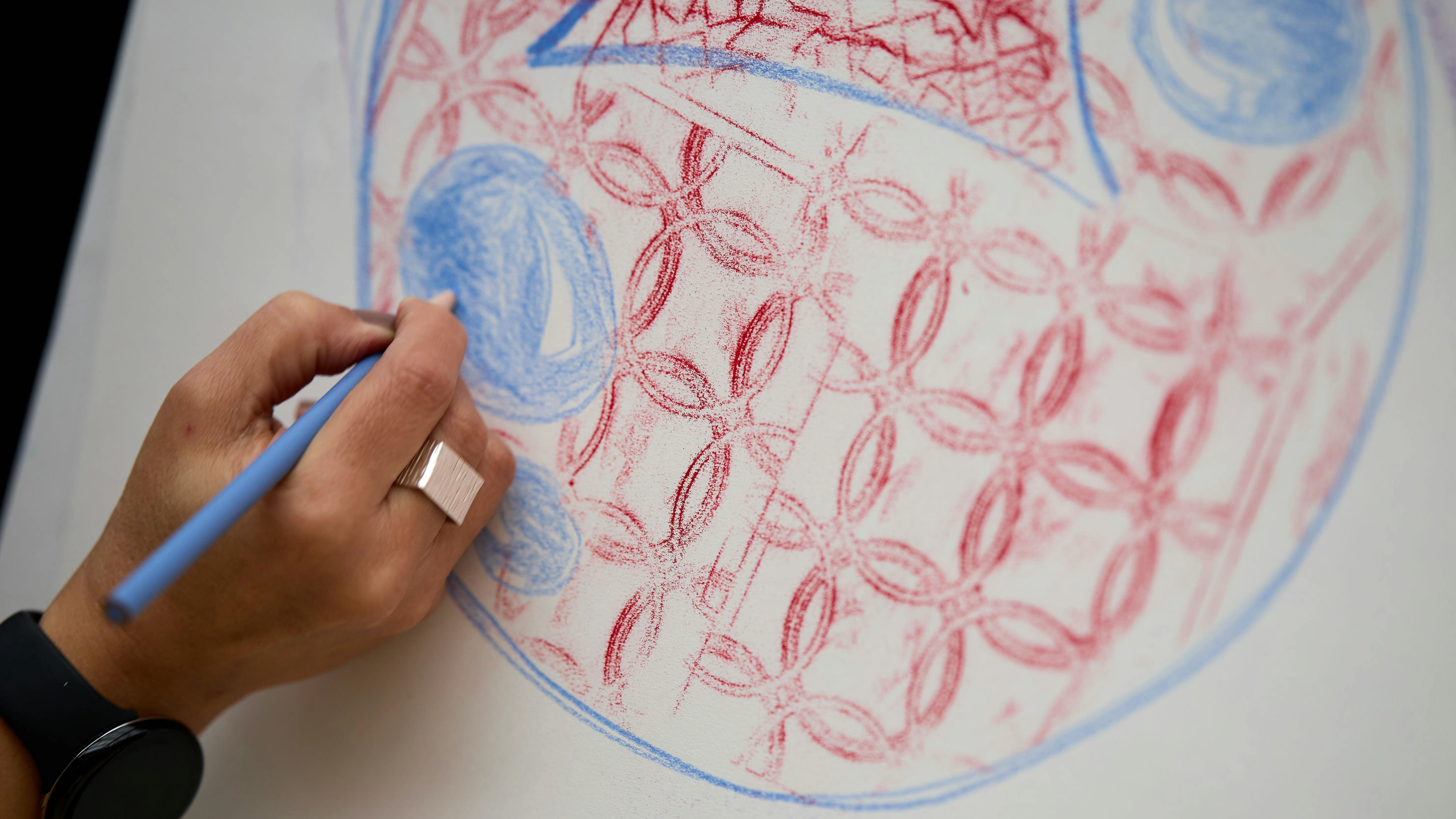 A hand drawing on a canvas. 