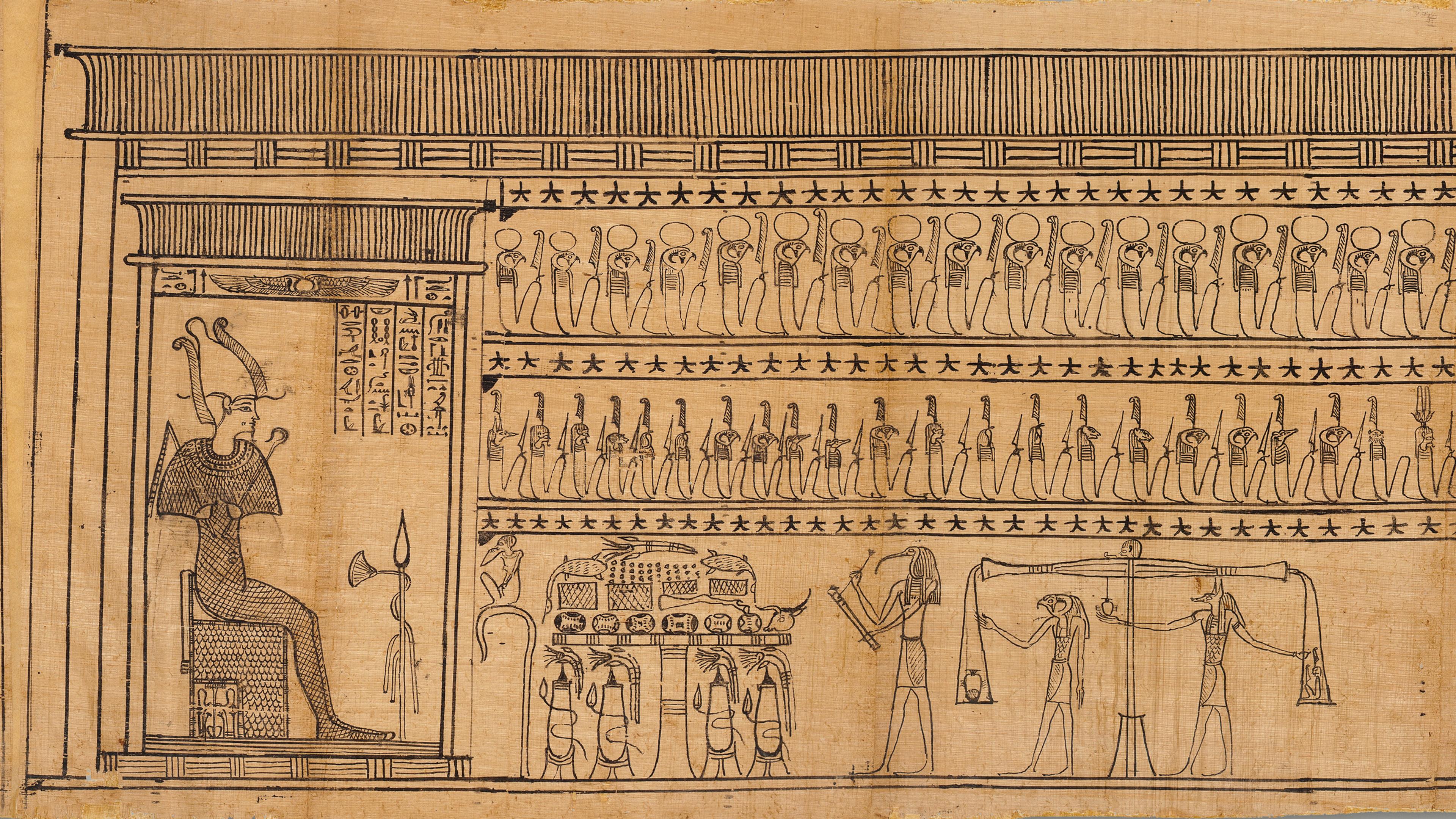 Papyrus detail showing large seated figure.
