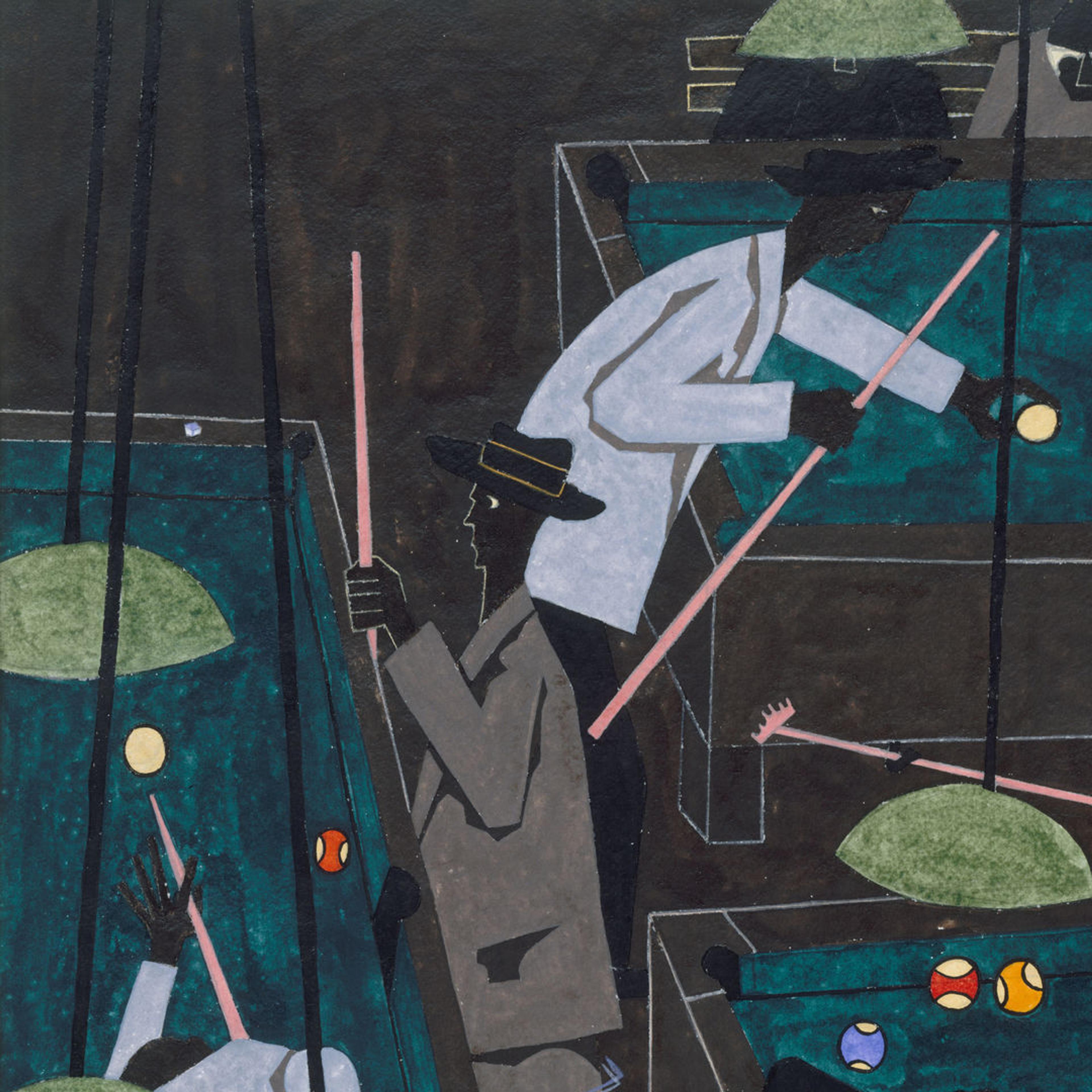 "Harlem Is Everywhere" episode 4 art, featuring Jacob Lawrence's "Pool Parlor"
