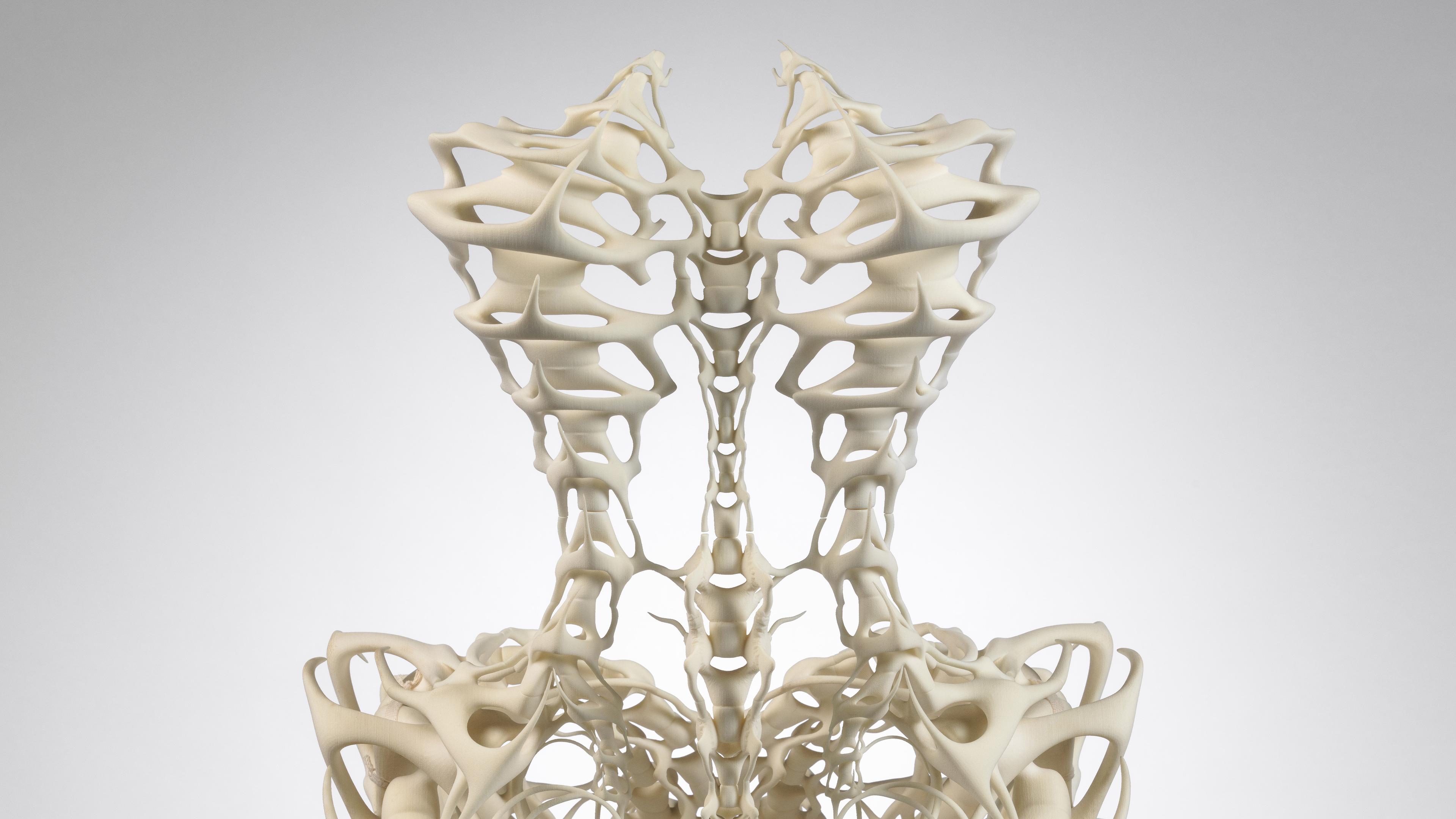 Detail of dress made from fake human bones
