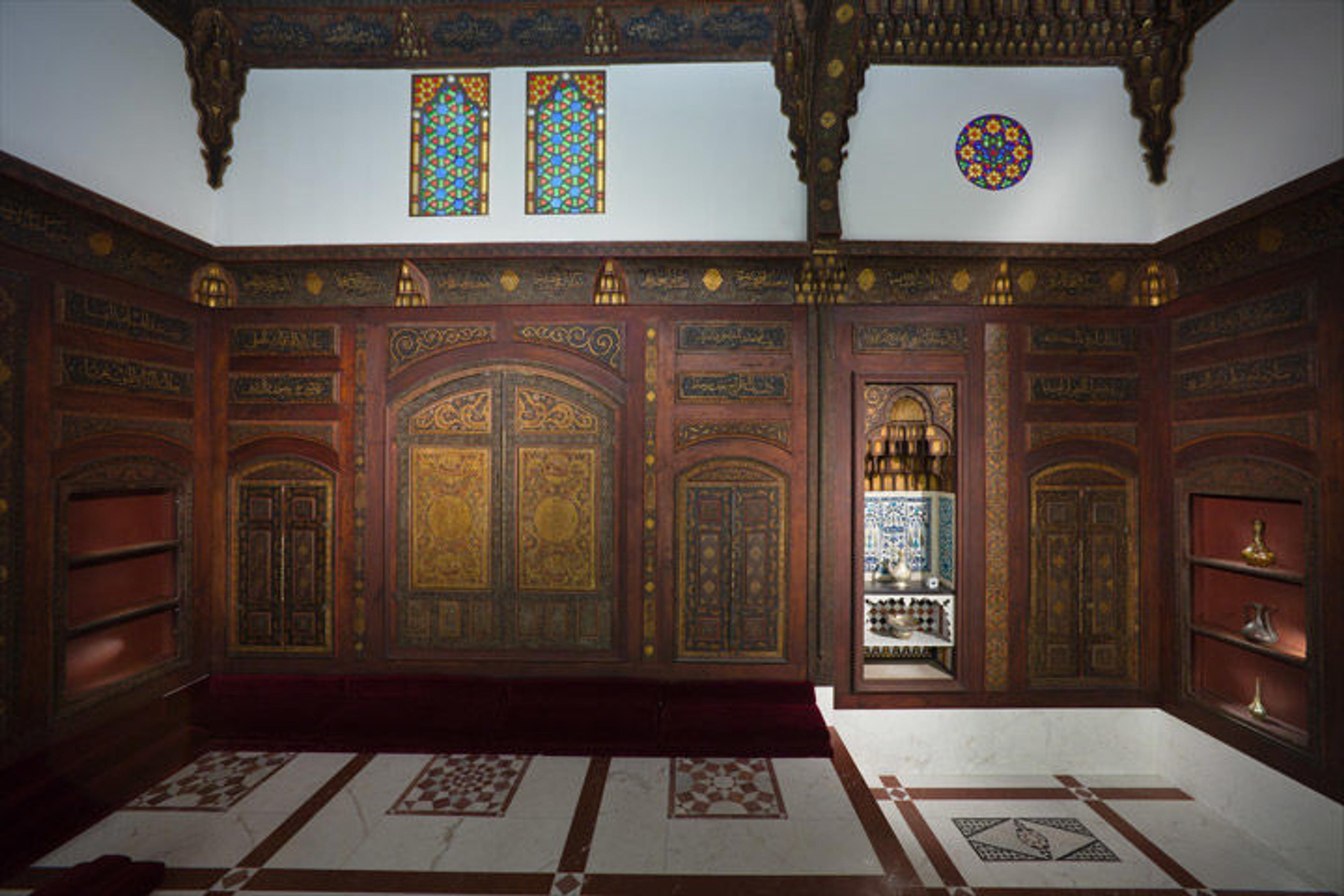 Detail view of paneled walls in the Damascus Room