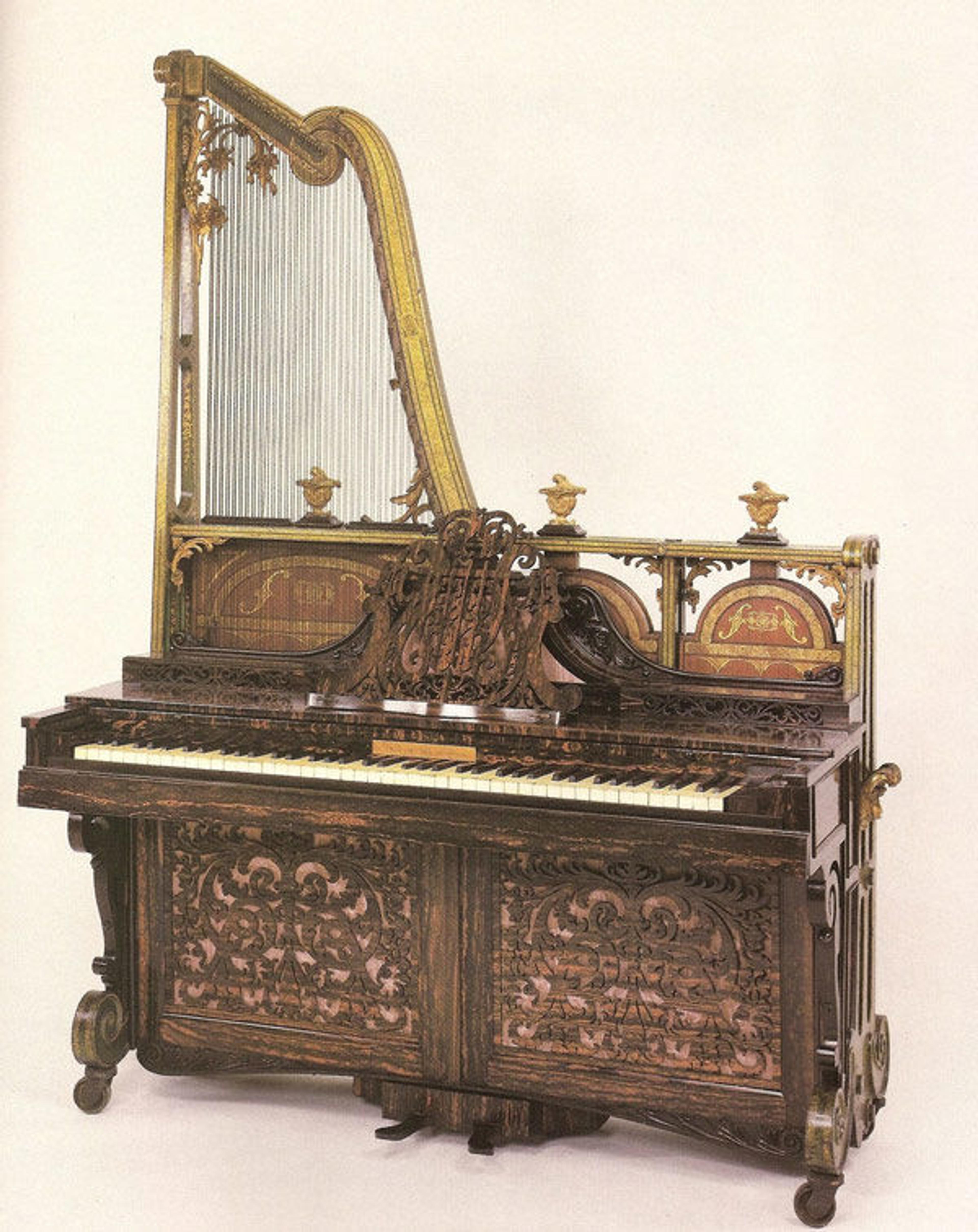Upright harp piano, 1843. F. Beale & Co., London, England, United Kingdom. Various materials. The Metropolitan Museum of Art, New York, Gift of Mrs. Greenfield Sluder, 1944 (44.58)