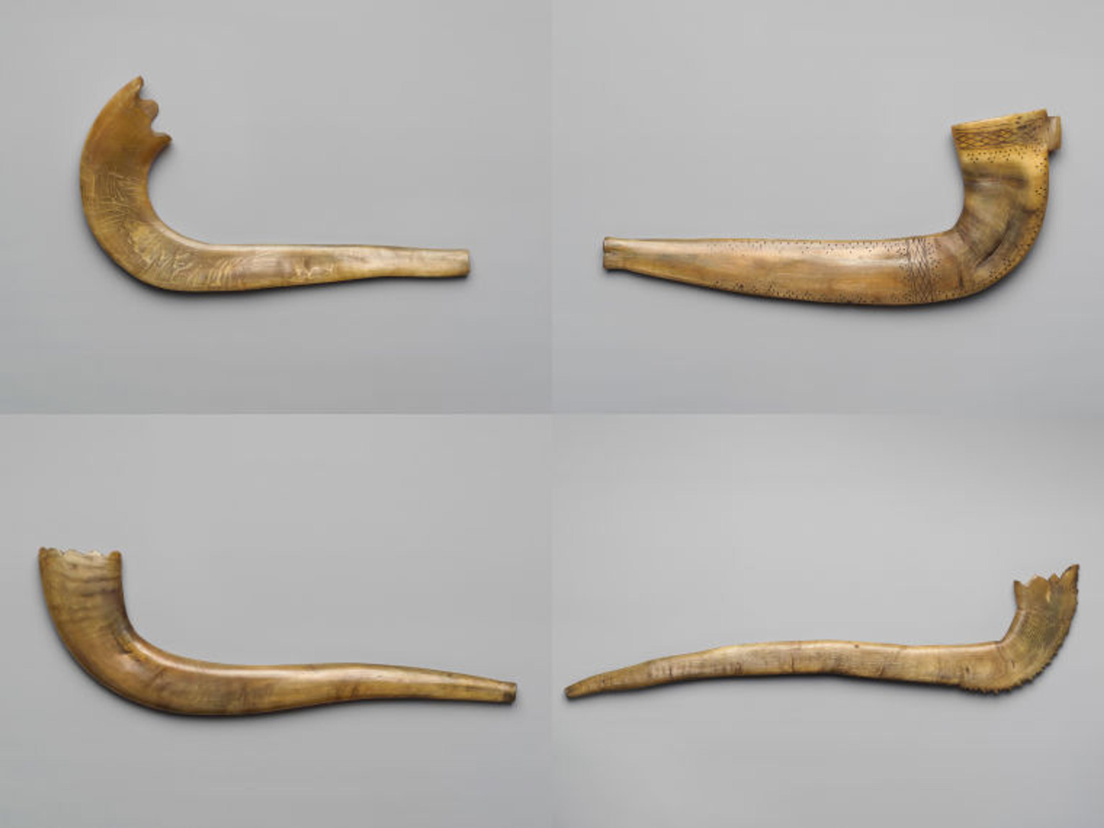 A selection of historical ram's-horn shofars from The Met collection
