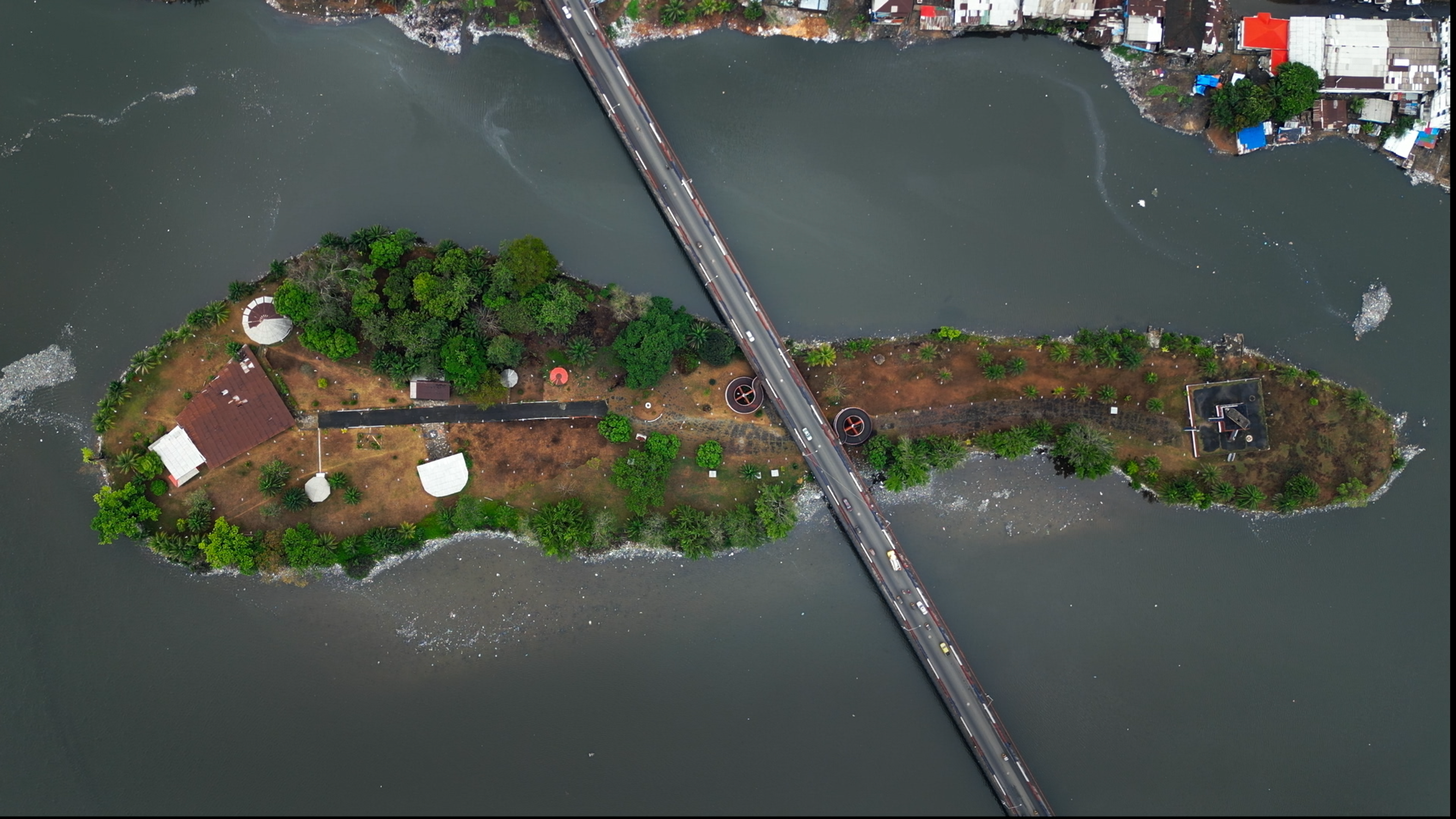 Drone view of Providence Island in Liberia