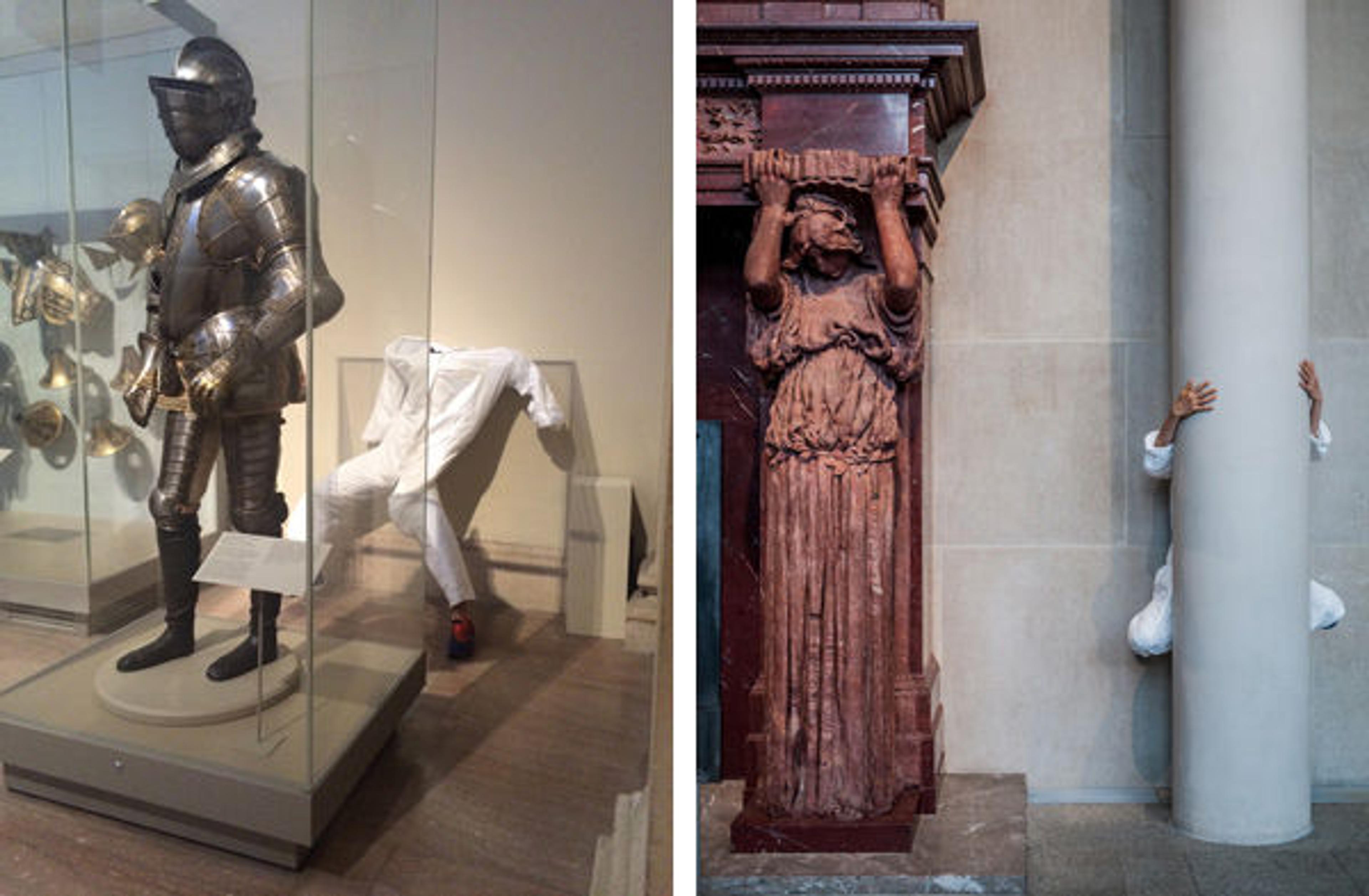 Dancers rehearsing SILENT dialogue in gallery 371 (left) and The Charles Engelhard Court (right)