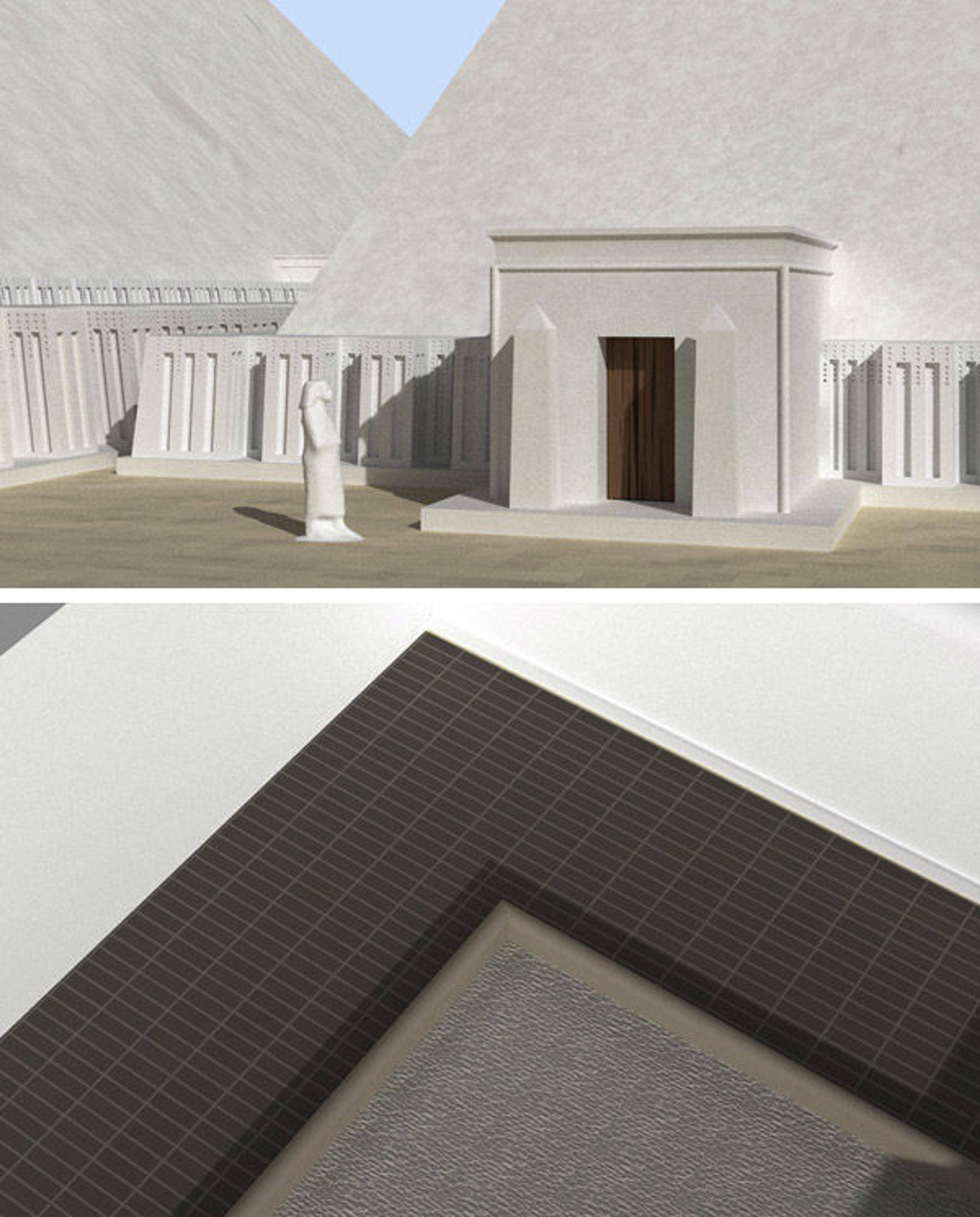Detailed virtual rendering; Mud brick and cobblestone pavements