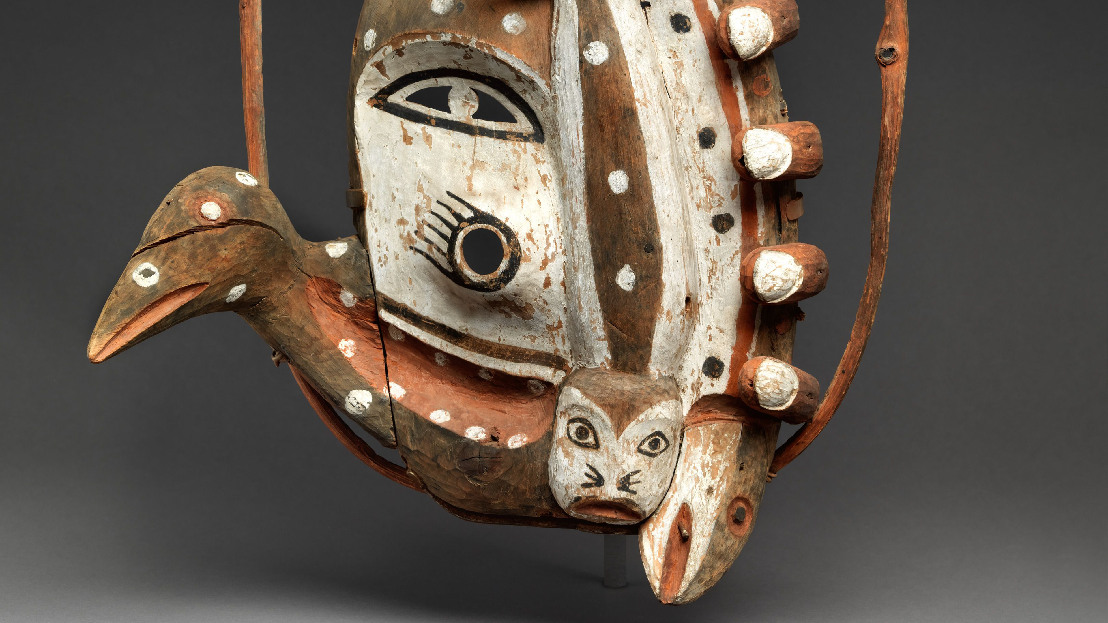 A detail of a wooden face mask in The Met's permanent collection.