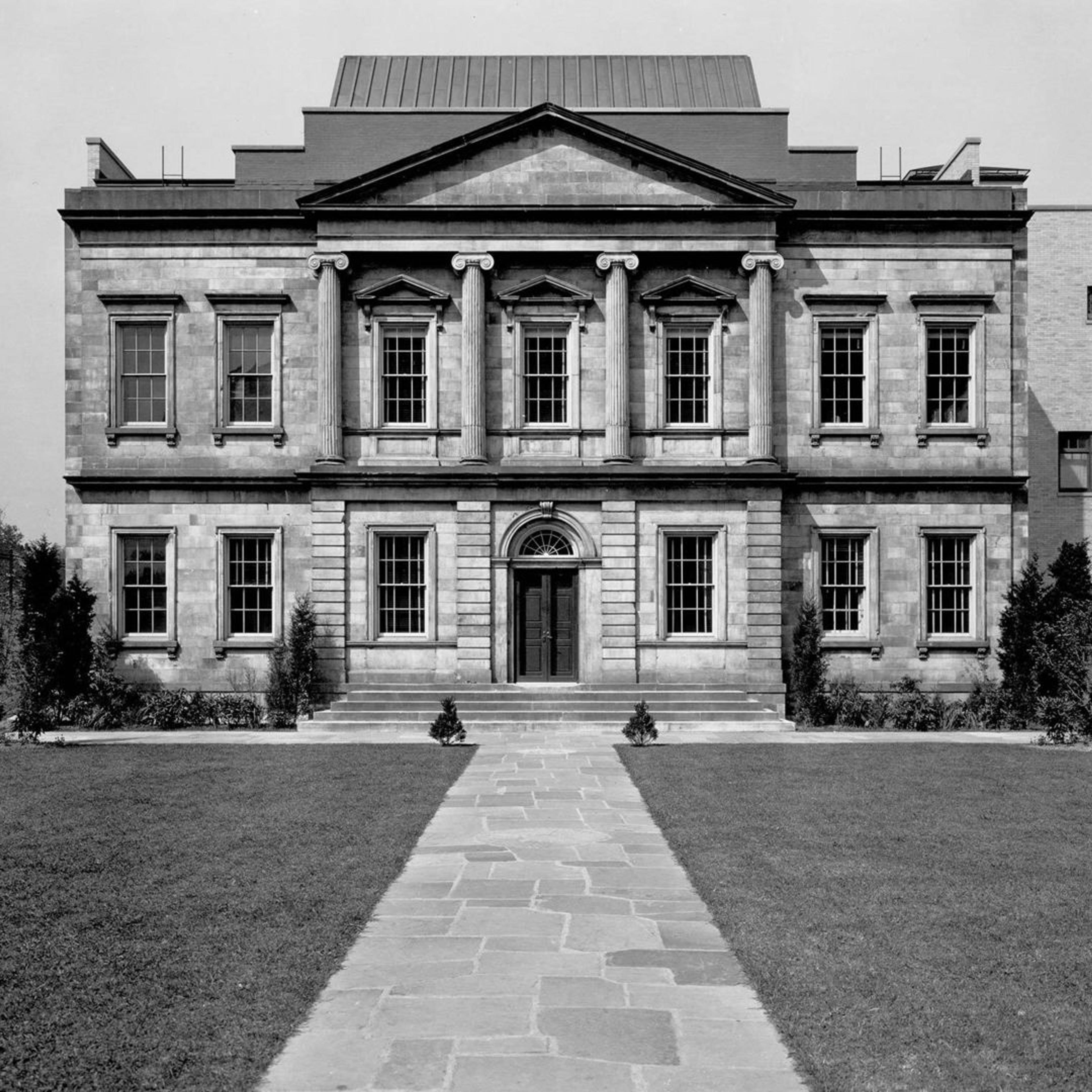 The Second Branch Bank facade installed on a lawn in Central Park