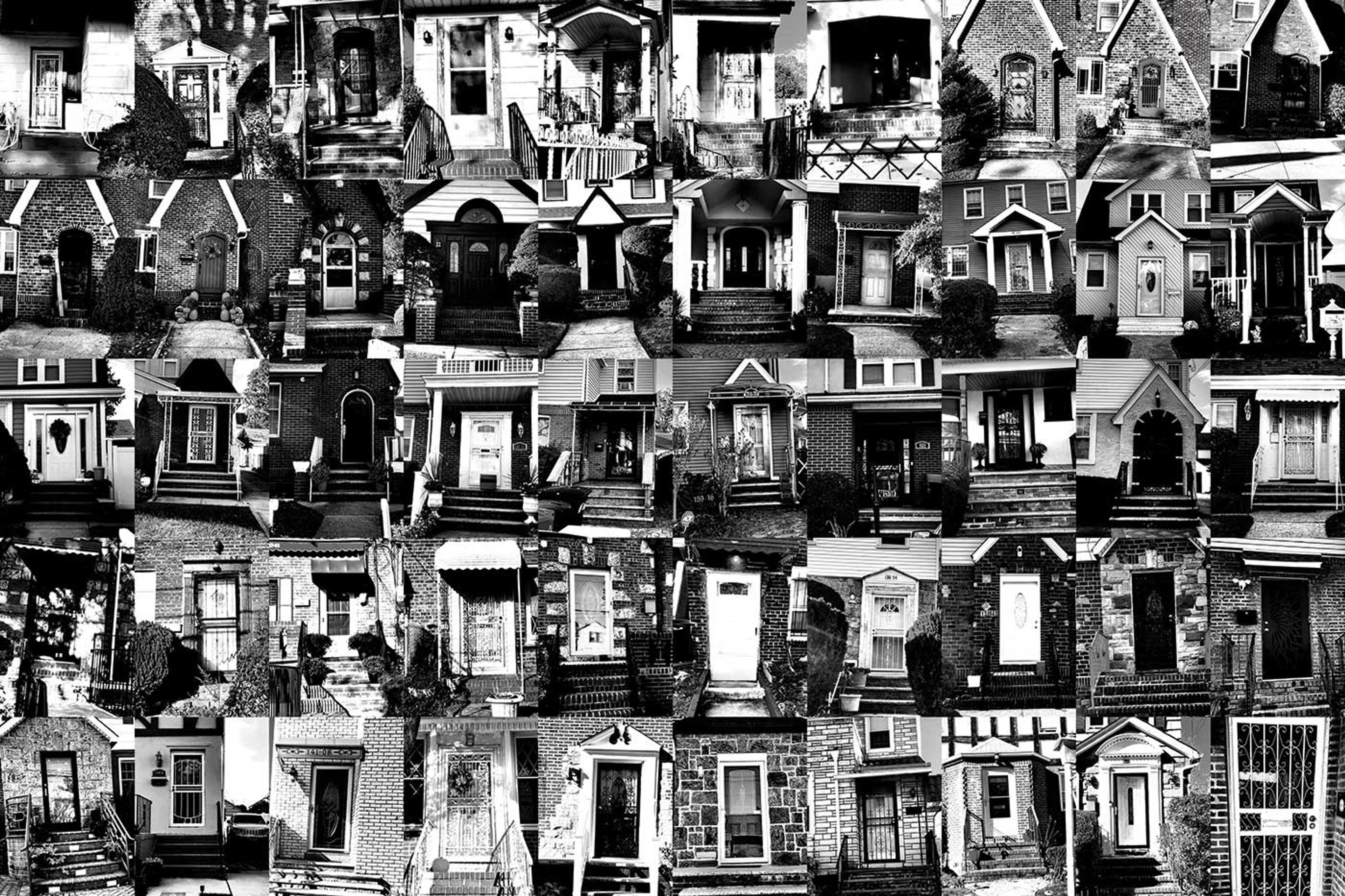 Black and white digital photo of houses taking up the entire page in rows.