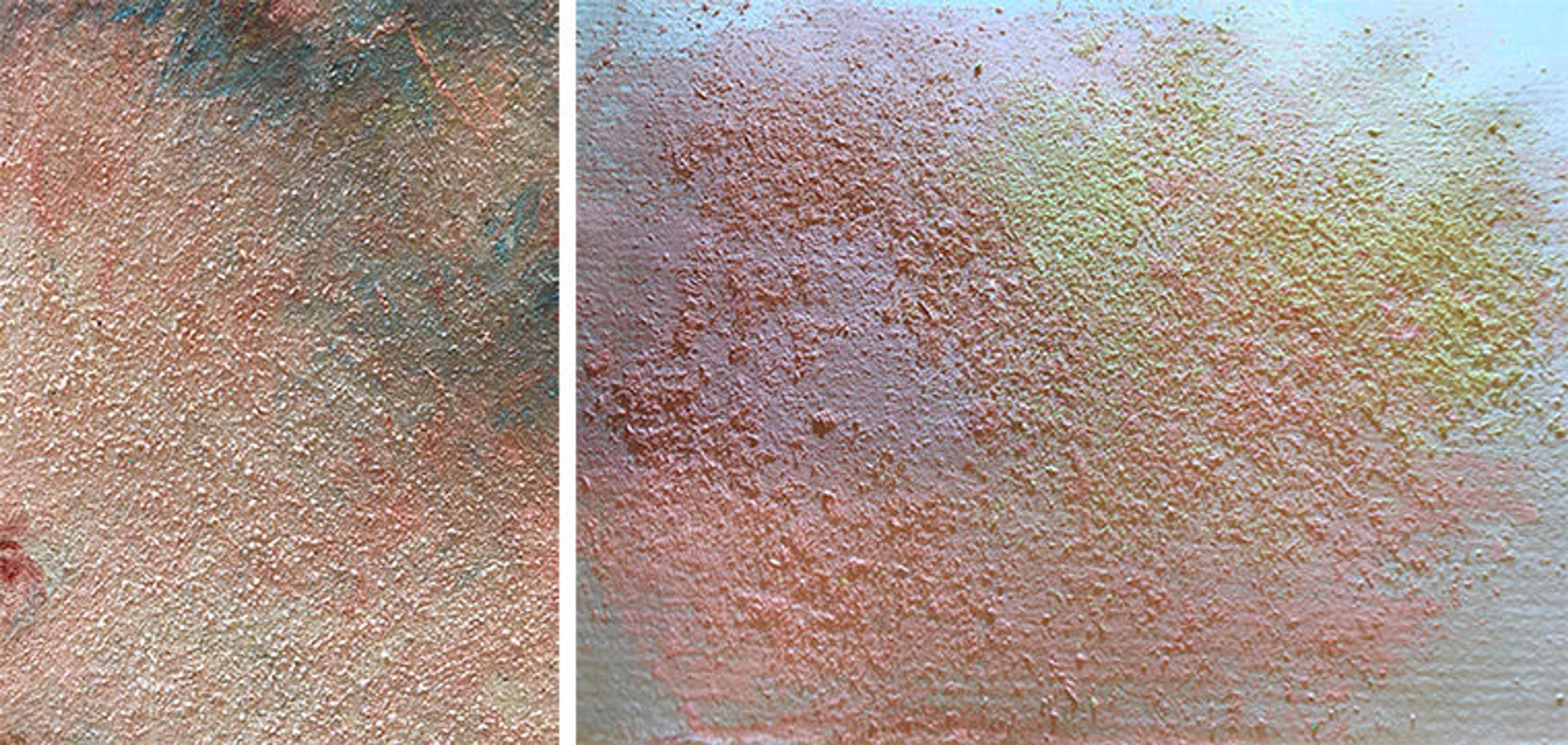 Close up of surface of Mother and Child, and close up of conservators' mock-up