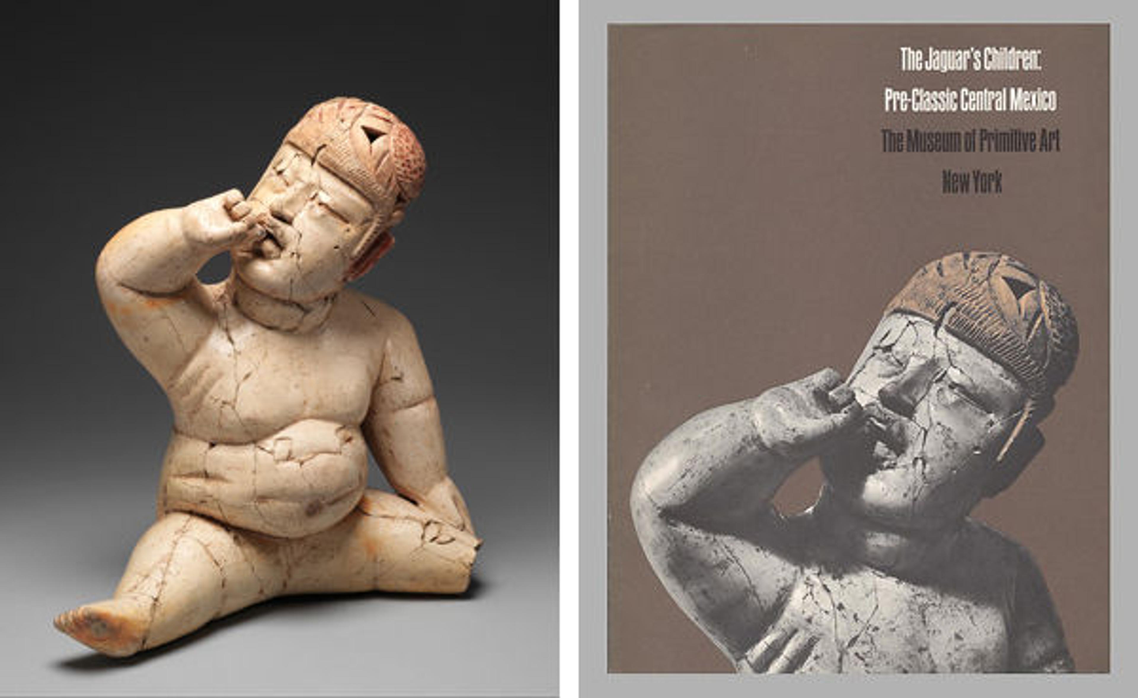 Fig. 1. Seated figure, 12th–9th century B.C. Mexico, Mesoamerica. Olmec. Ceramic, cinnabar, red ochre; H. 13 3/8 x W. 12 1/2 x D. 5 3/4 in. (34 x 31.8 x 14.6 cm). The Metropolitan Museum of Art, New York, The Michael C. Rockefeller Memorial Collection, Bequest of Nelson A. Rockefeller, 1979 (1979.206.1134)