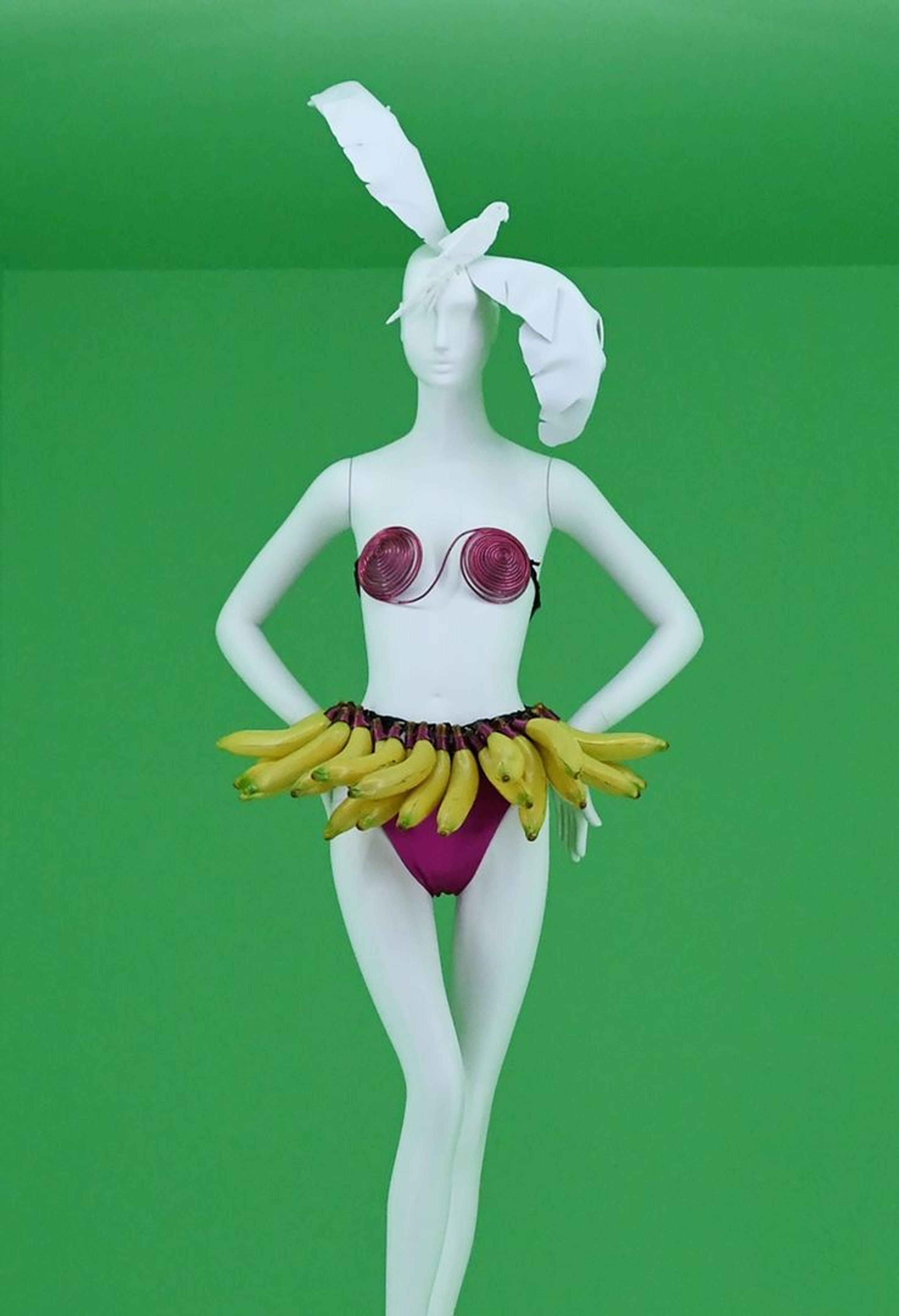 Image of Josephine Baker Banana Dance costume by Patrick Kelly, a dress with a skirt made of large bananas.