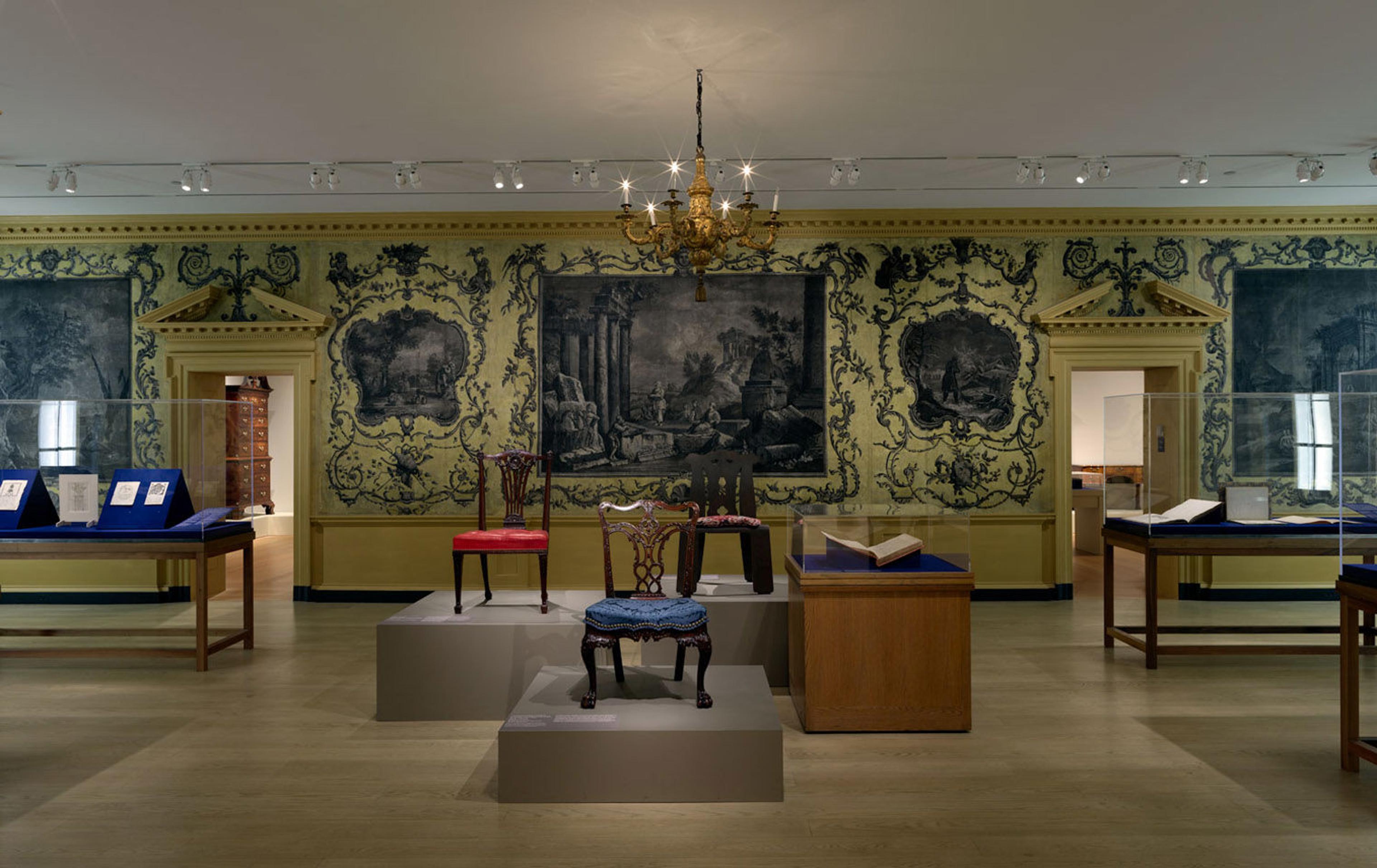 View of a museum gallery featuring British and American furniture of the 18th and 19th centuries